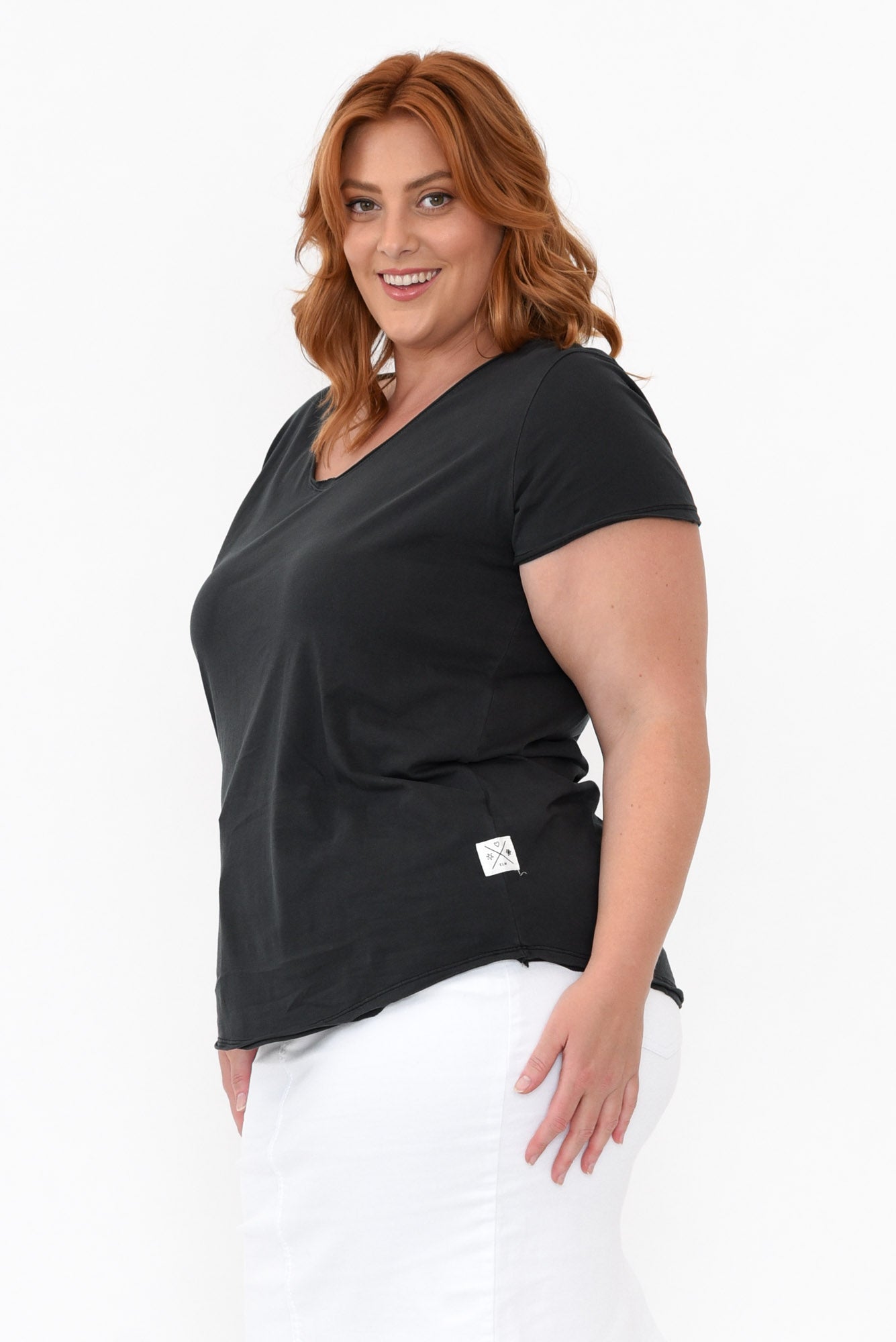 Black Cotton Fundamental Vee Tee