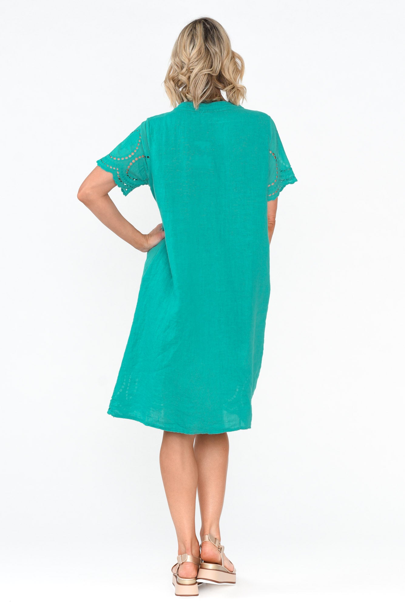 Ellory Turquoise Linen Cotton Pocket Dress