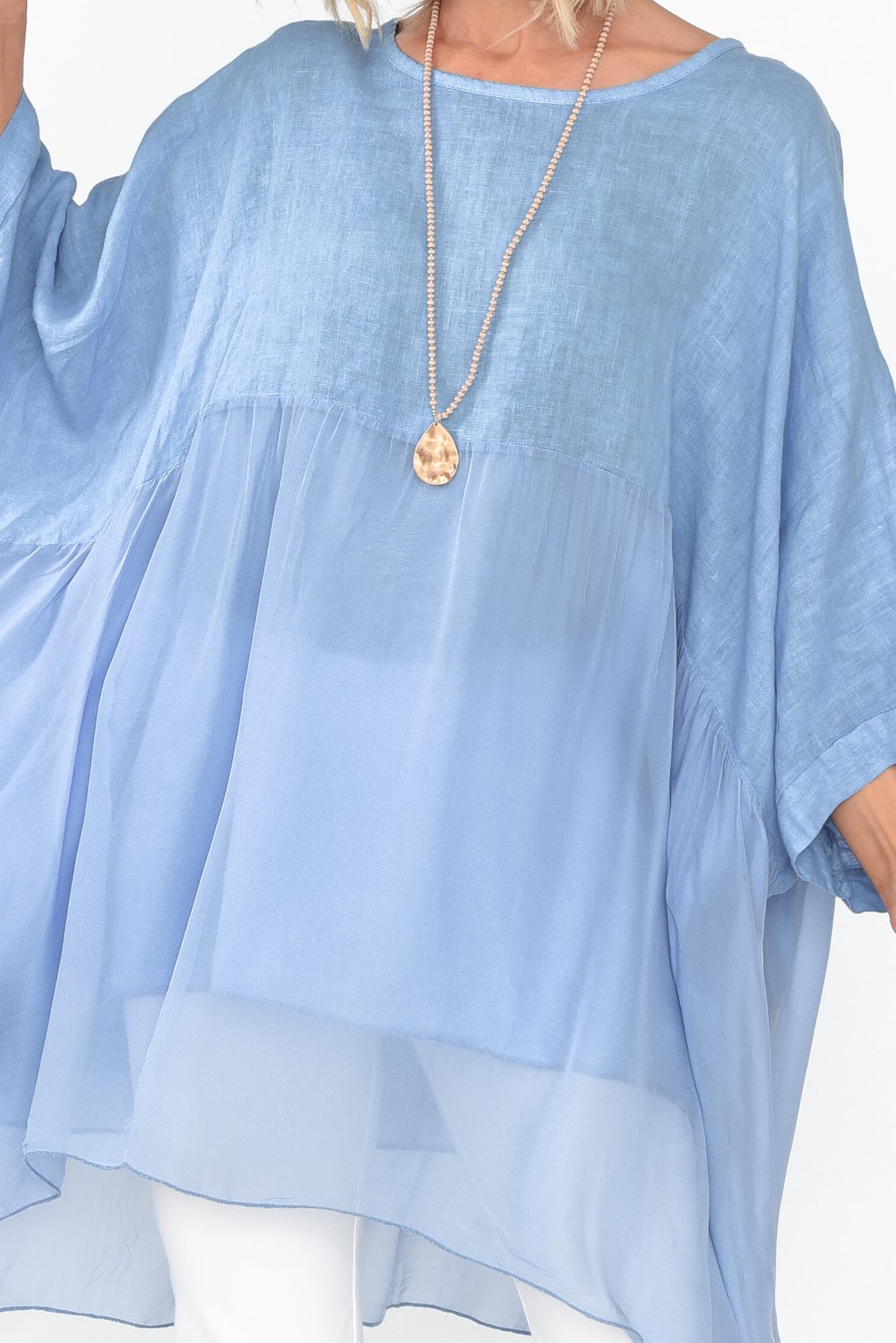 Marietta Blue Silk Linen Top