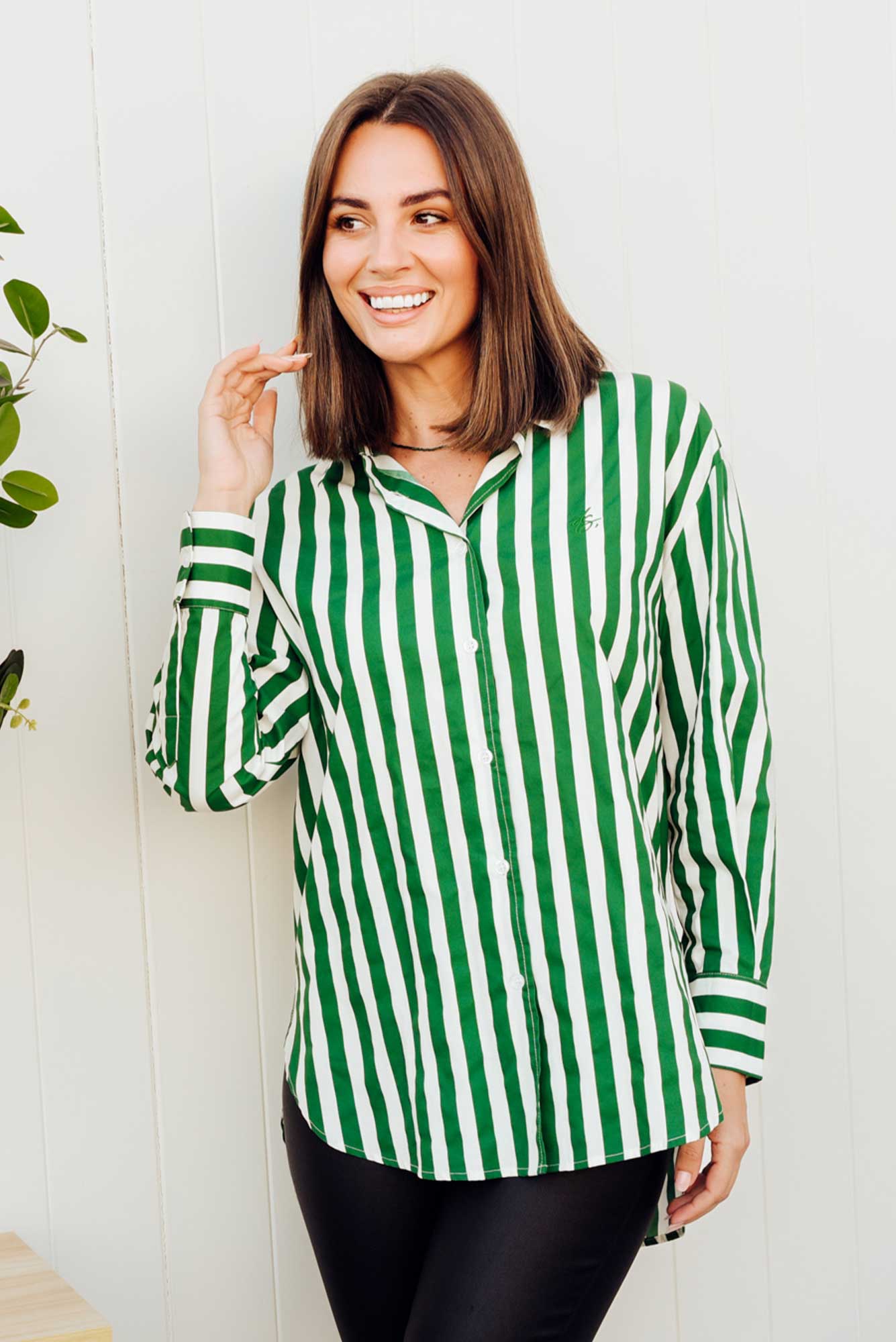 Presley Green Stripe Cotton Poplin Shirt