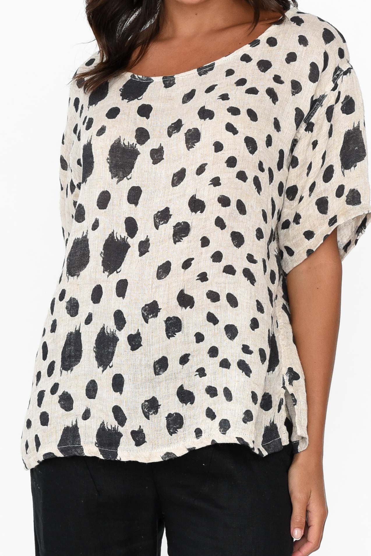 Miko Black Spot Linen Top