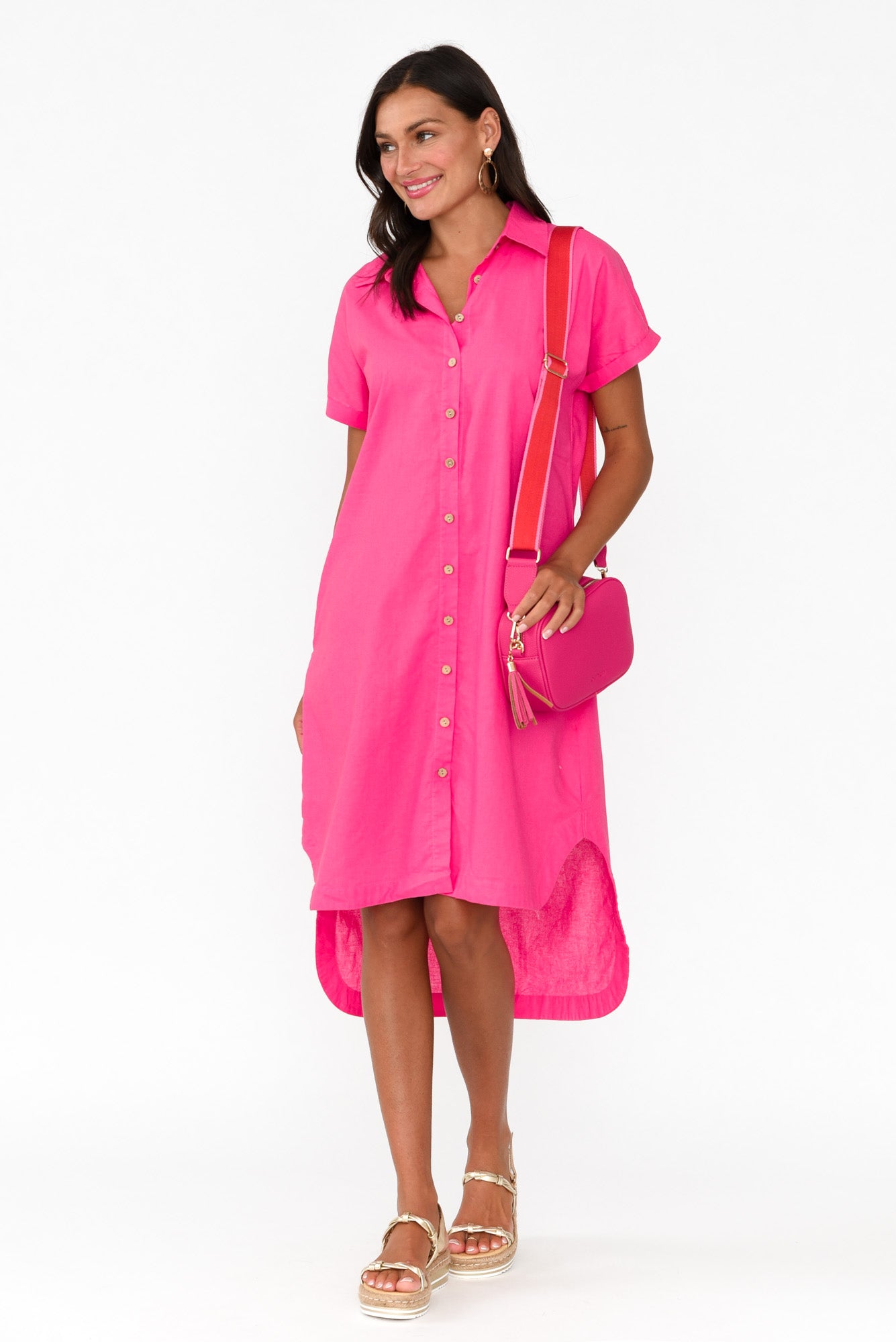 Mareli Hot Pink Linen Blend Dress