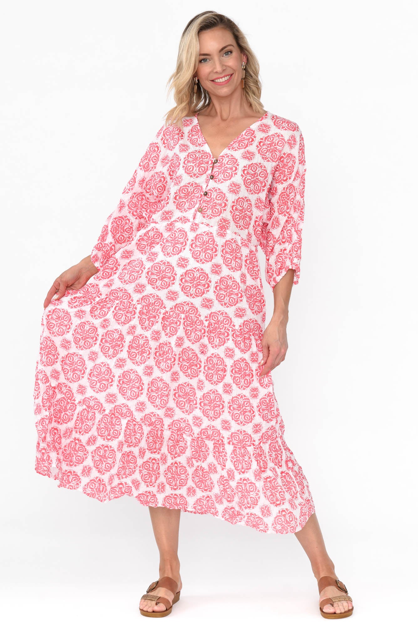 Weston Red Fiesta Cotton Midi Dress