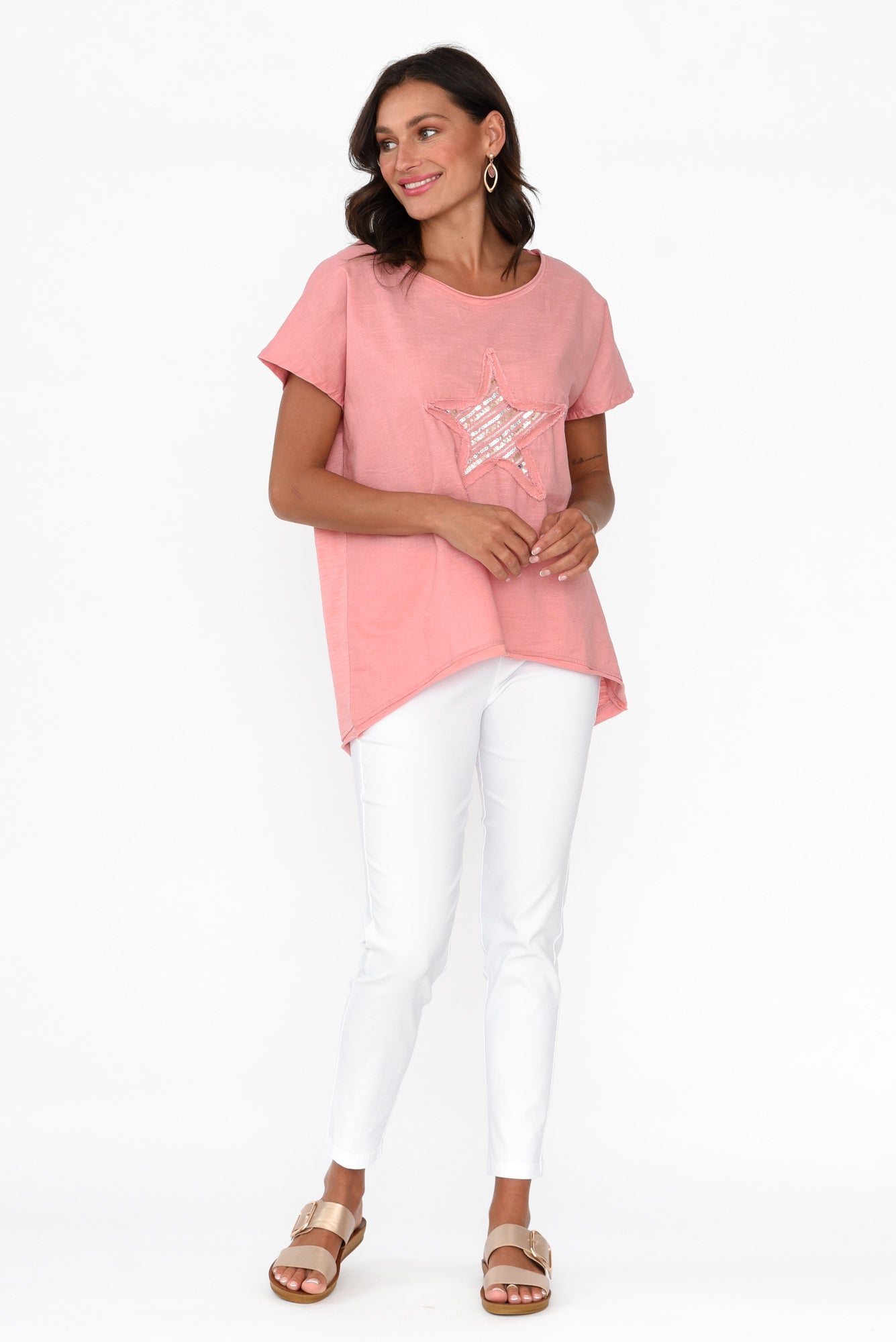 Kassidy Pink Star Sequin Tee