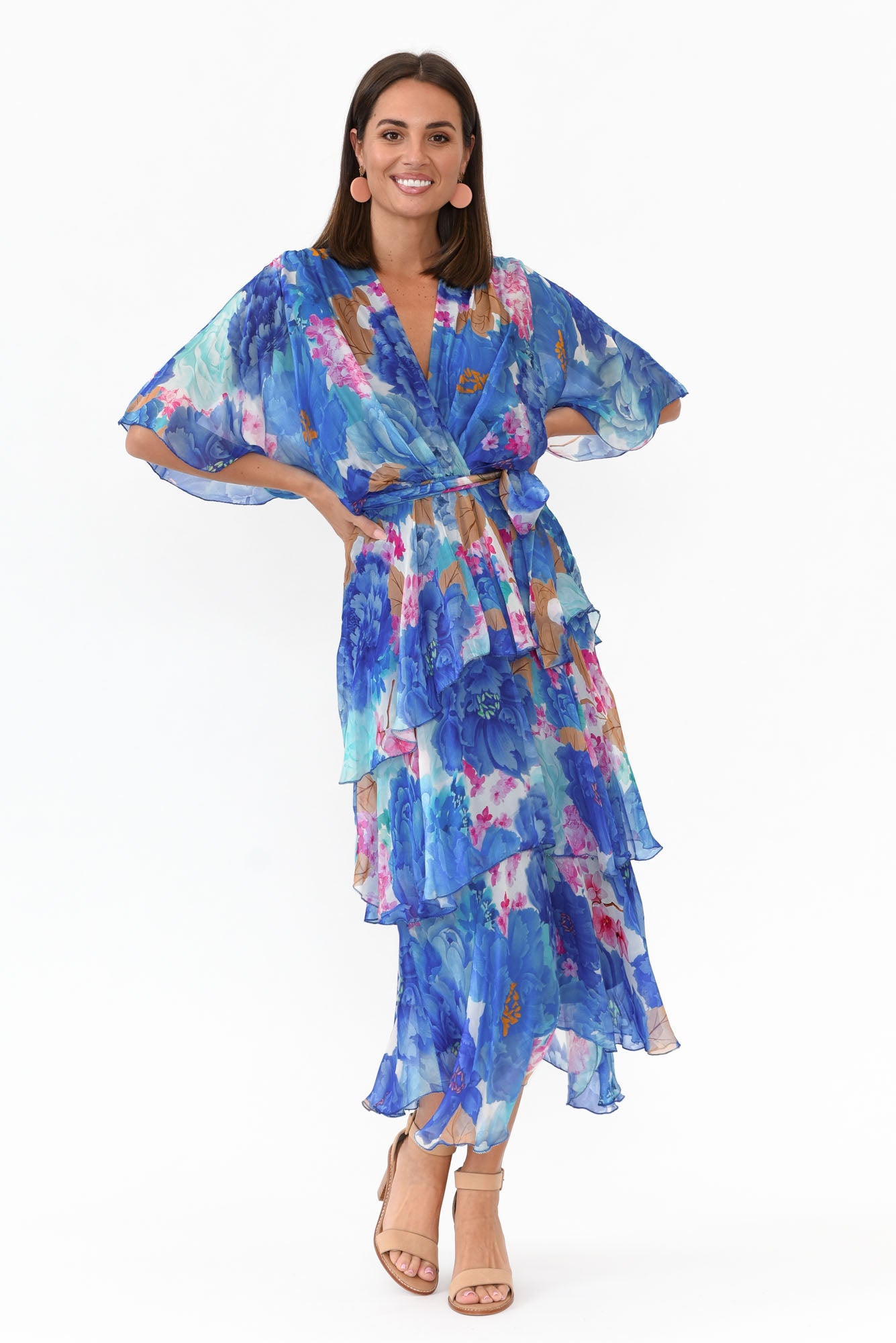 Natalie Cobalt Flower Silk Layer Dress