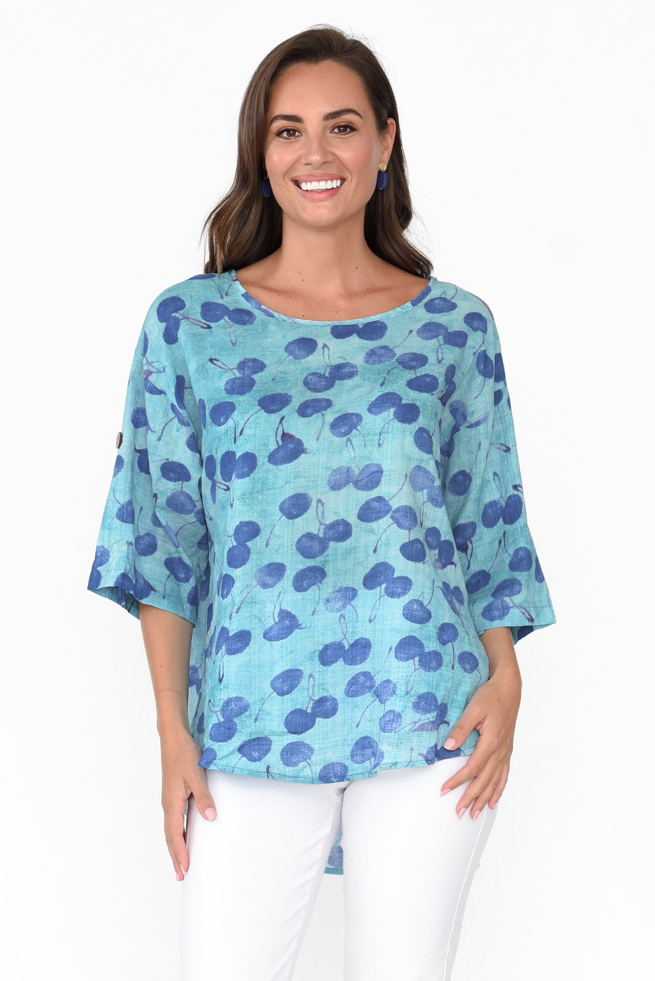 Brie Blue Cherry Cotton Blend Top