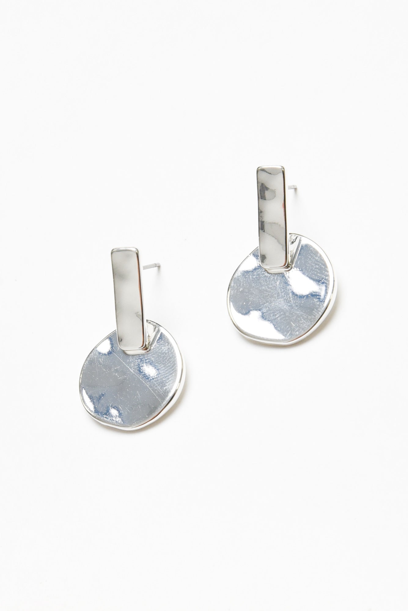 Honey Silver Disc Drop Earring