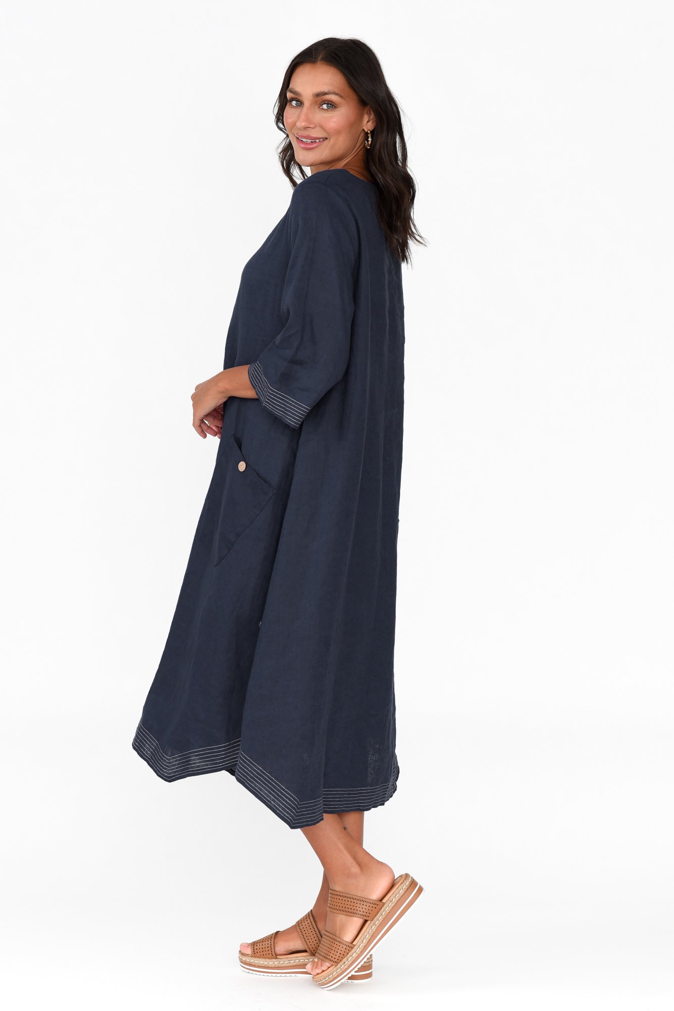 Lolita Navy Linen Pocket Dress