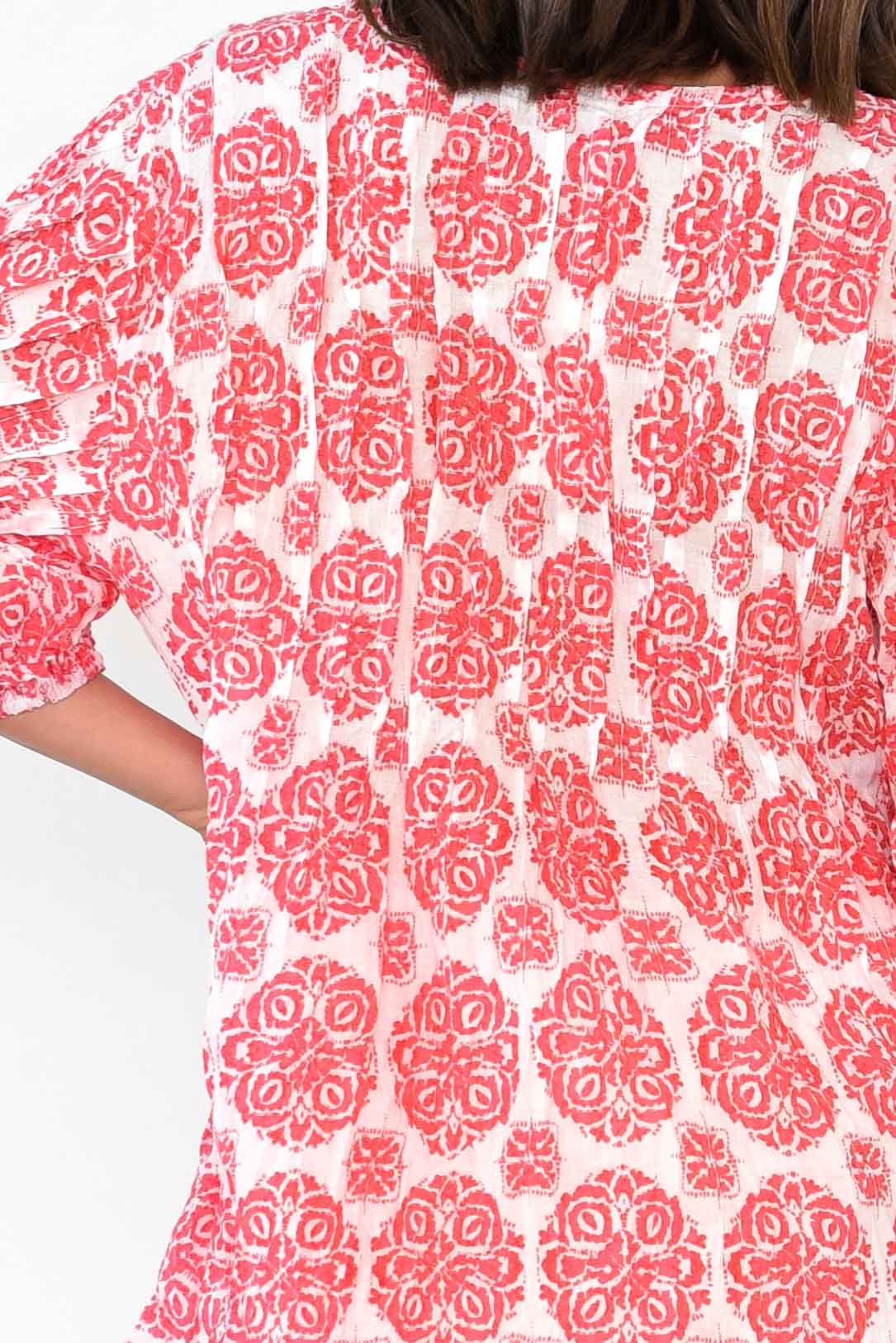 Selma Red Fiesta Crinkle Cotton Top