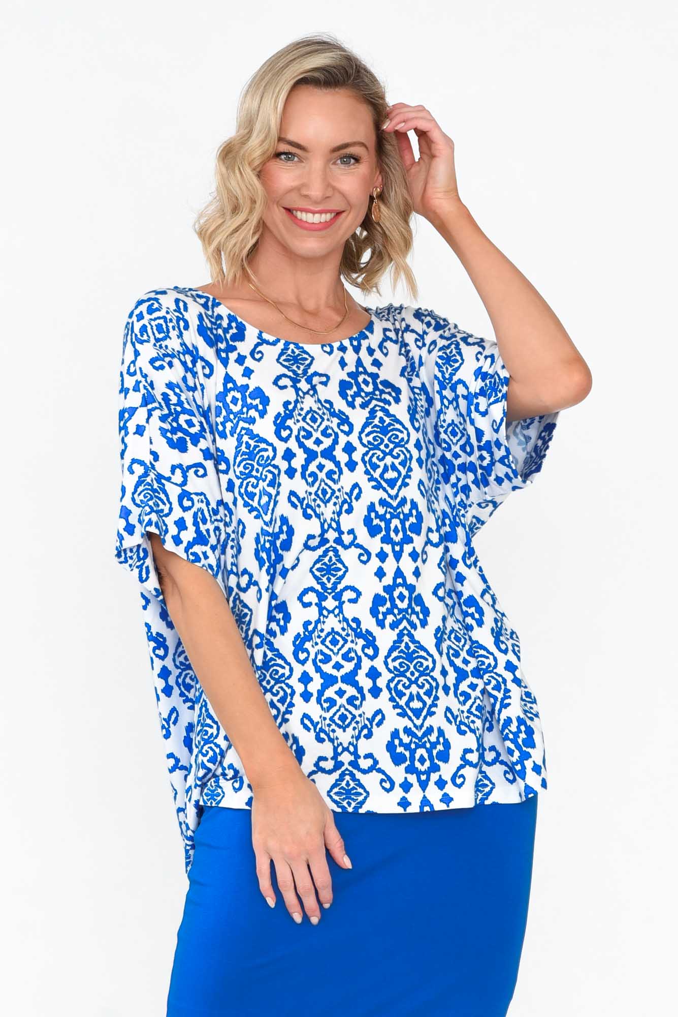 Demi Blue Ikat Bamboo Tee