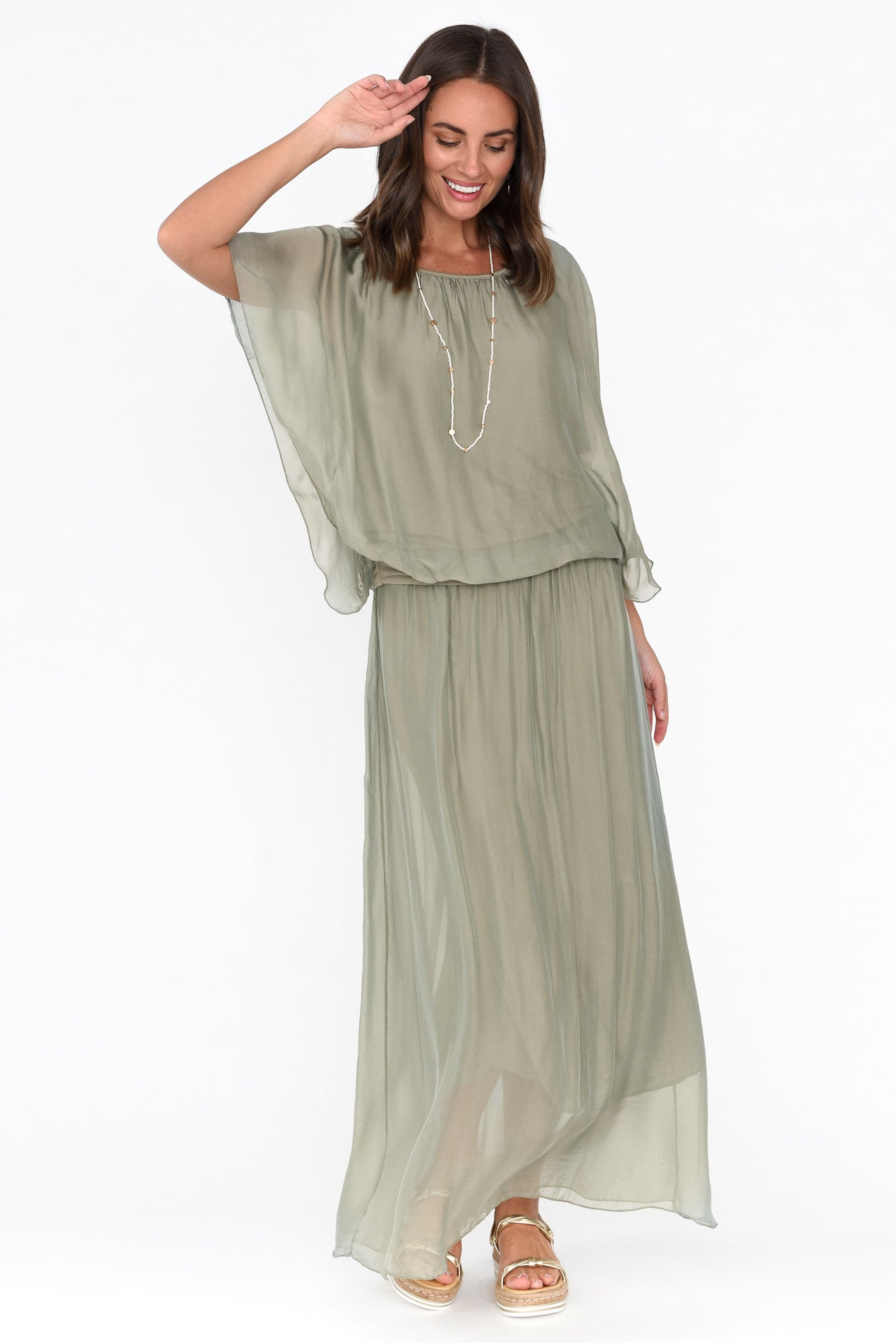 Viana Sage Silk Layer Skirt