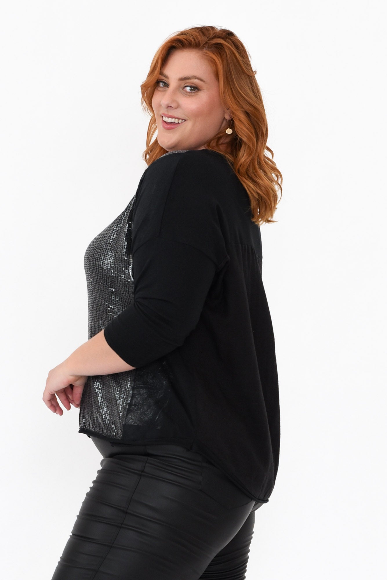 Willard Black Cotton Sequin Top