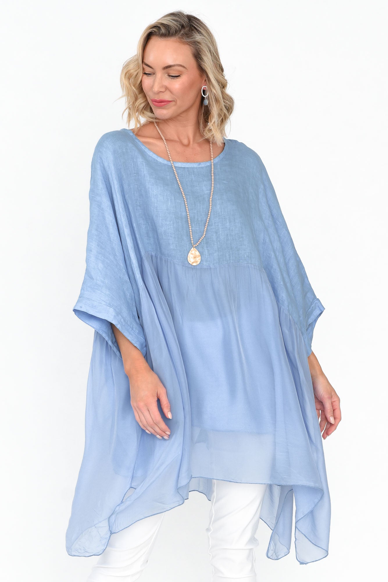 Marietta Blue Silk Linen Top