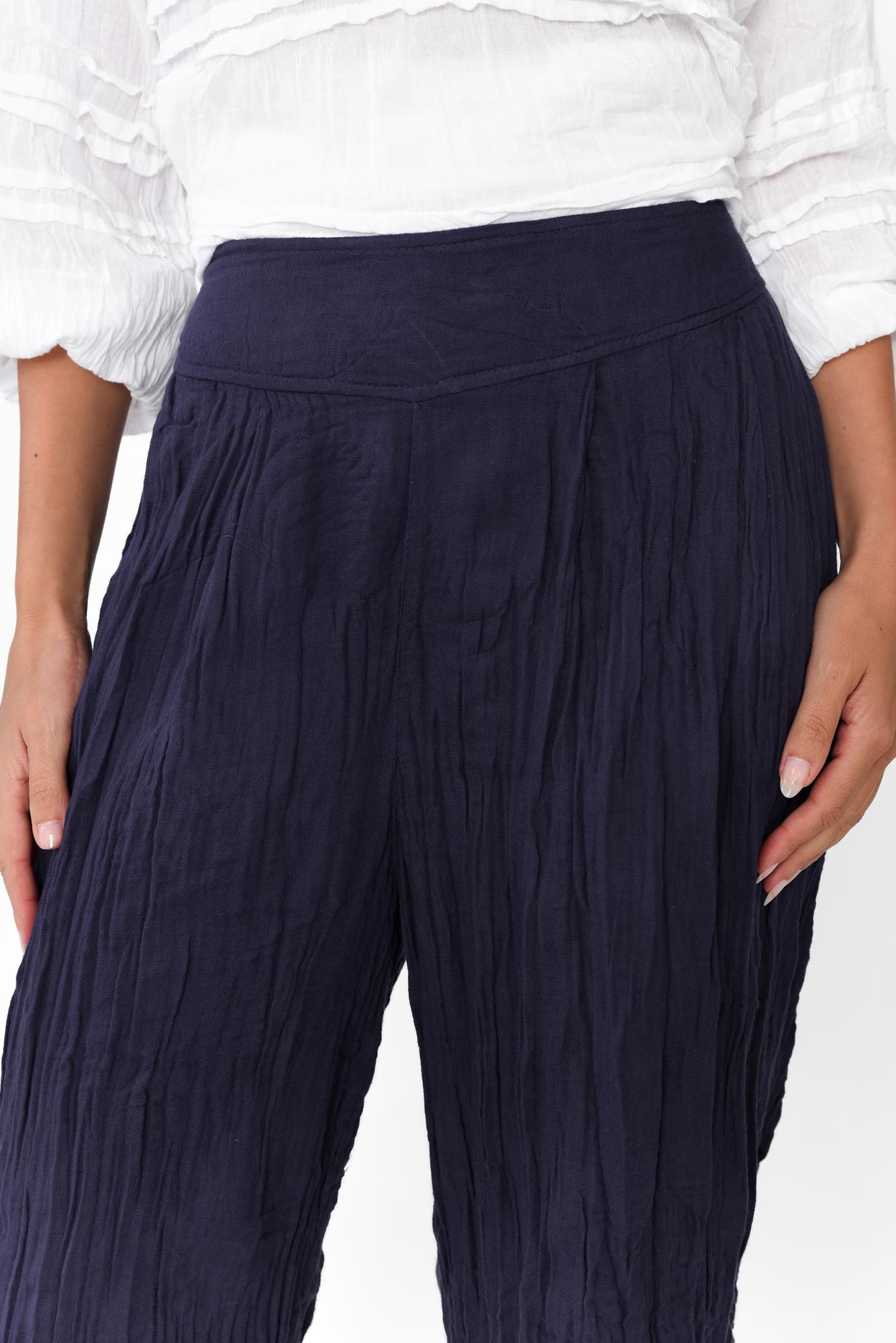Costello Navy Crinkle Cotton Pant