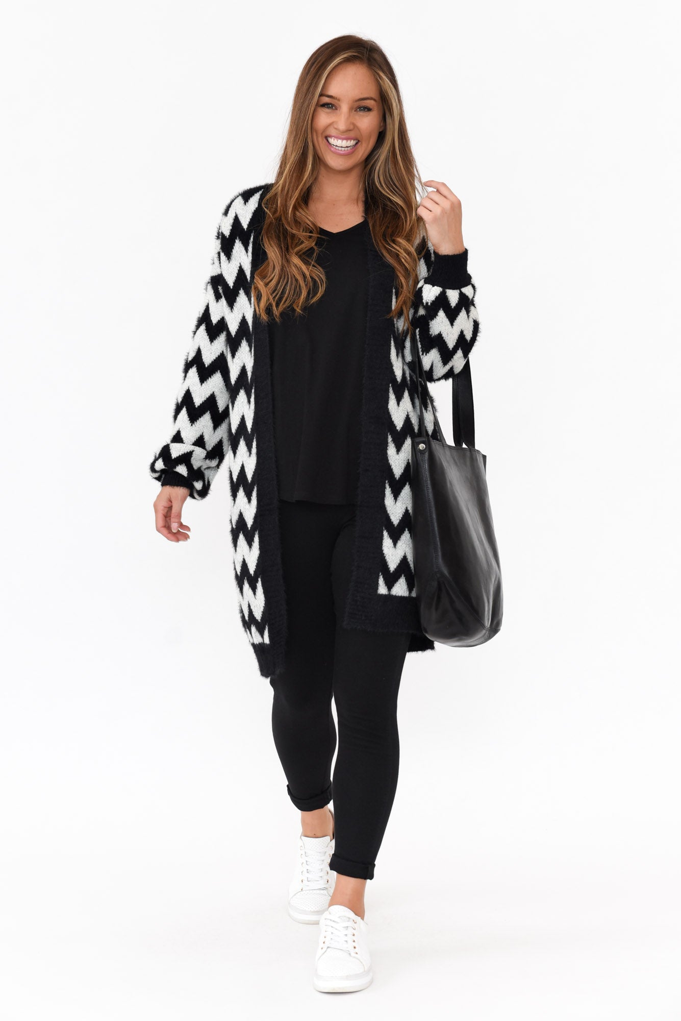 Stacey Black Chevron Long Cardigan