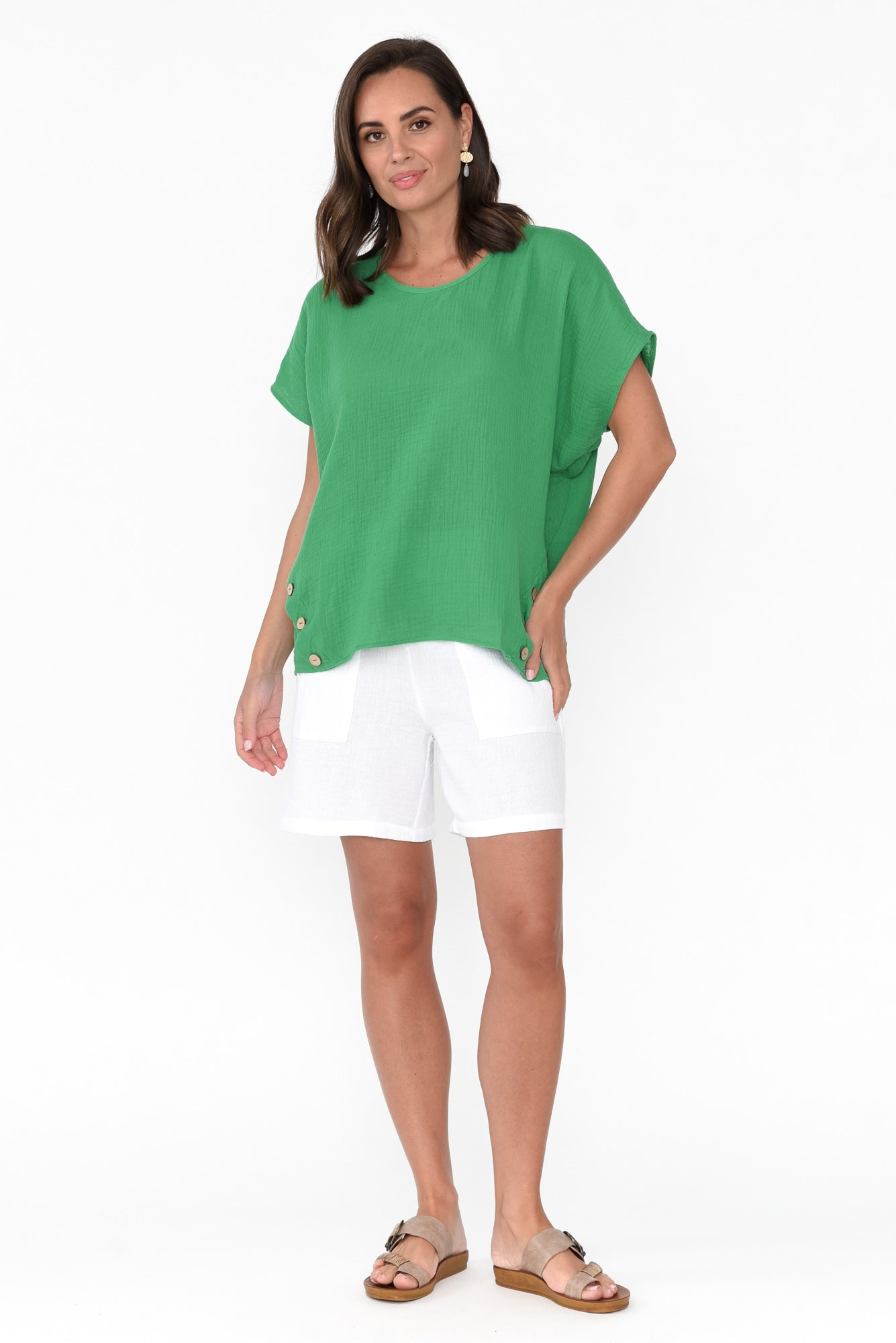 Byron Green Cotton Button Top