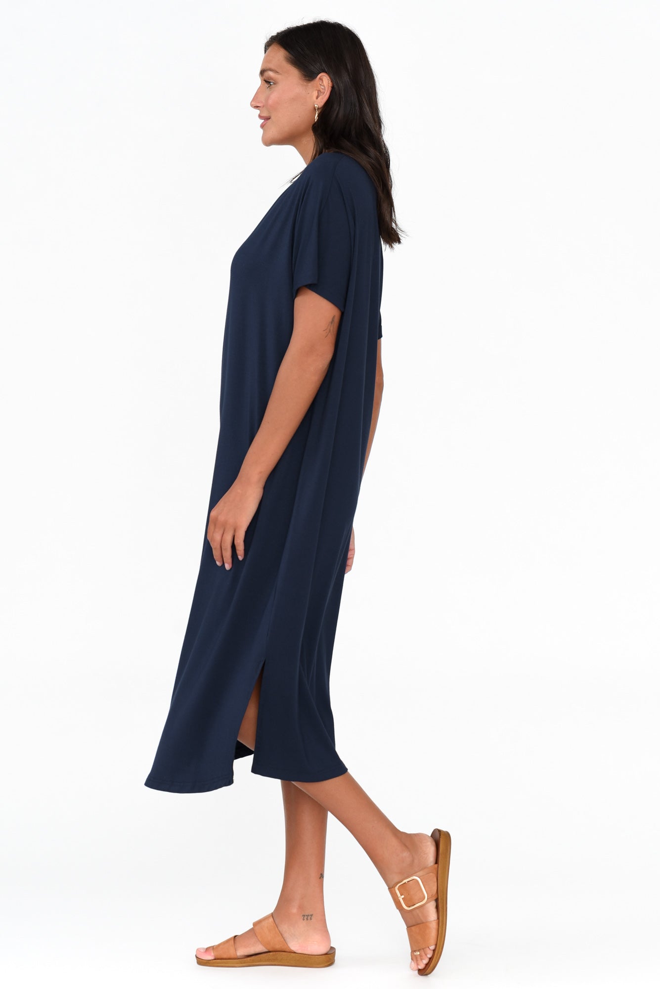 Dennis Navy Bamboo V Neck Dress