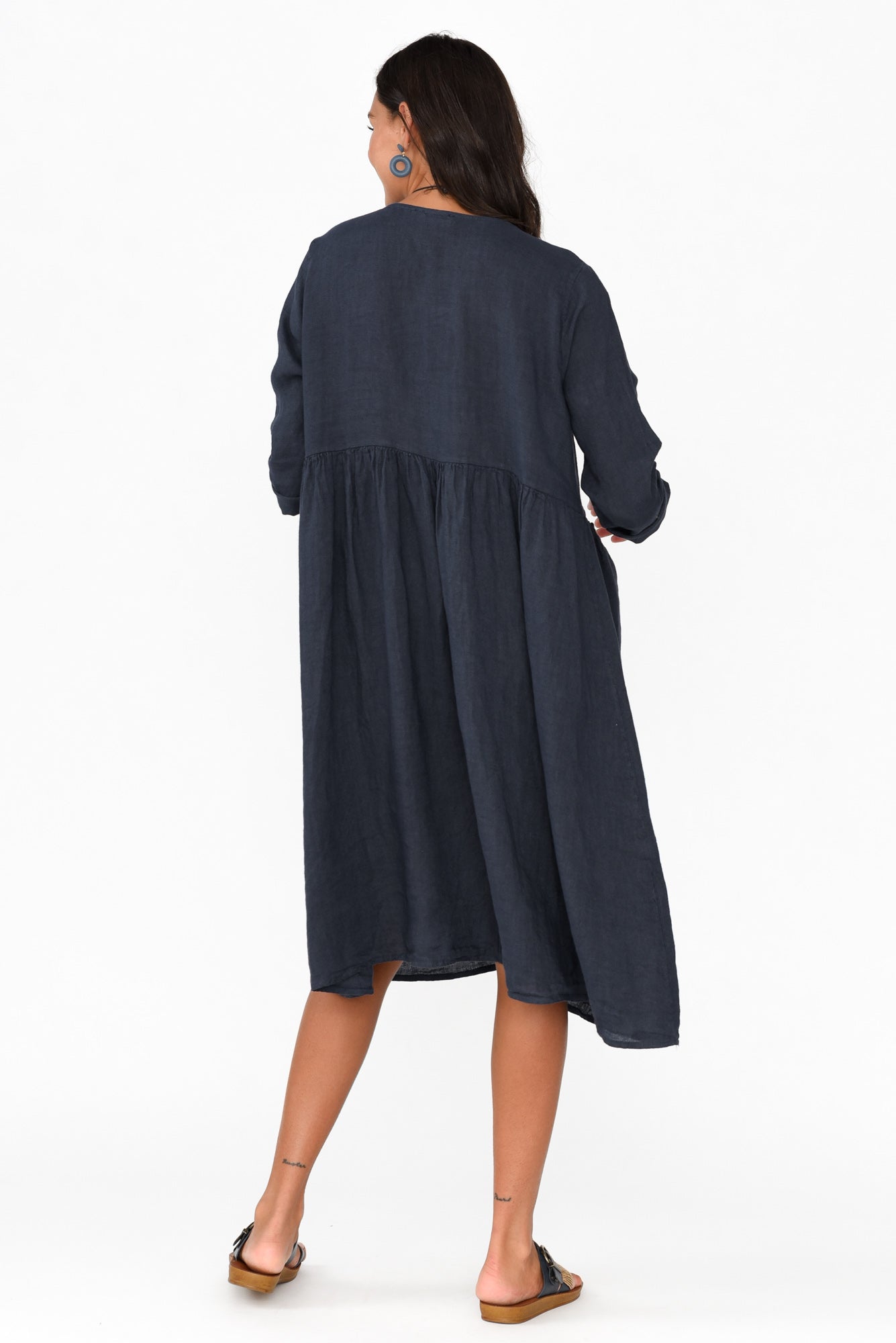 Maybelle Navy Linen Pocket Dress