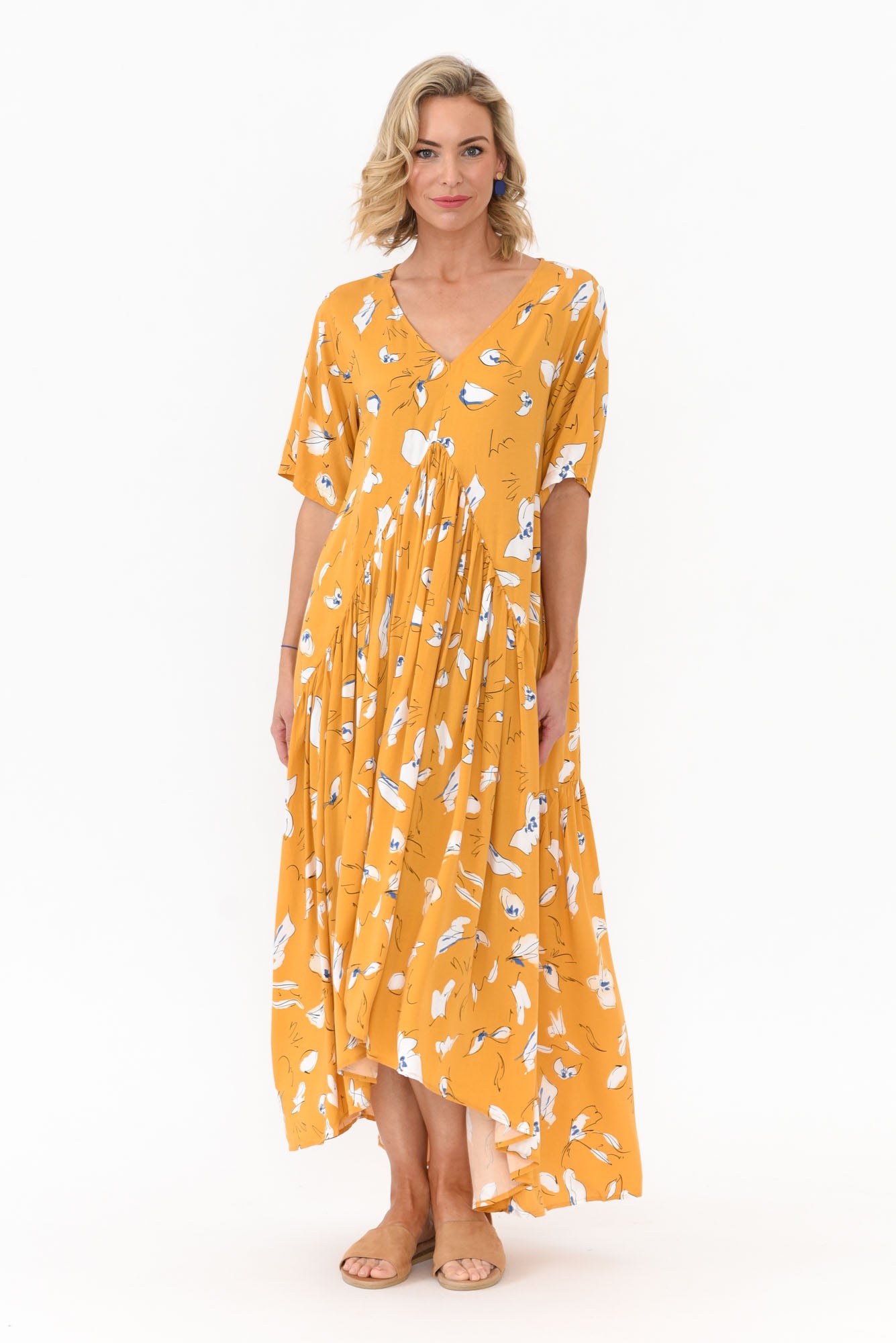 Yellow Abstract Peak Maxi Dress