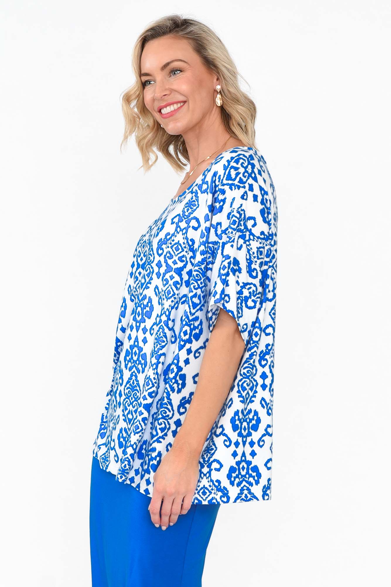 Demi Blue Ikat Bamboo Tee