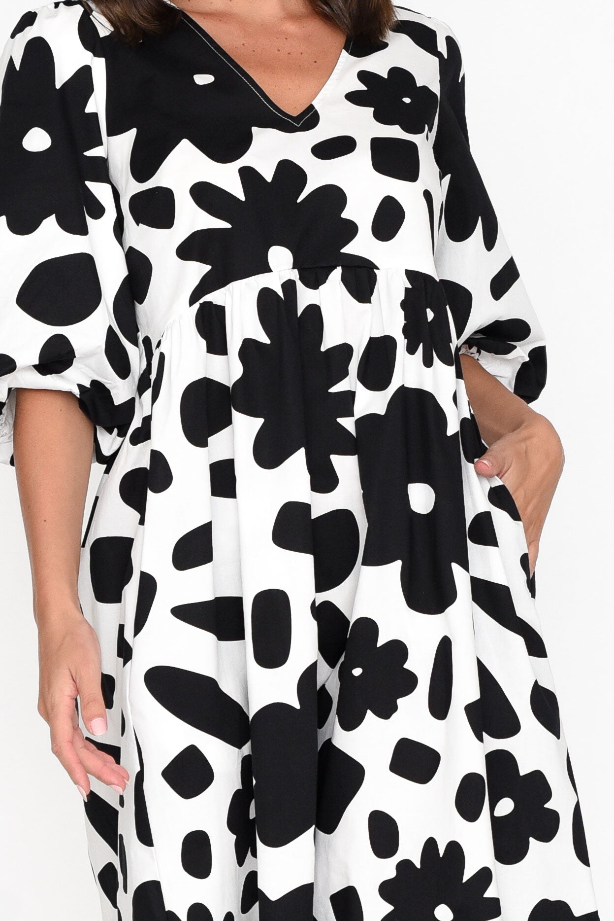 Darla Black Flower Cotton Poplin Dress