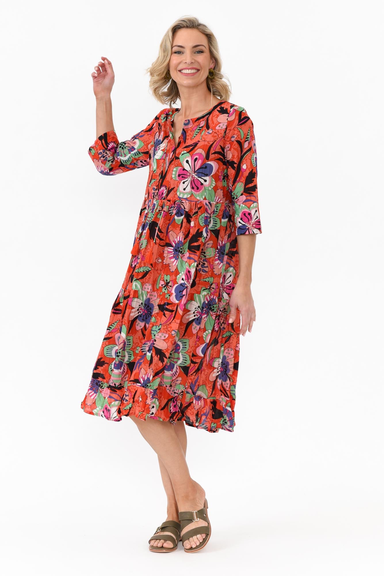 Layla Pink Flower Crinkle Cotton Dress