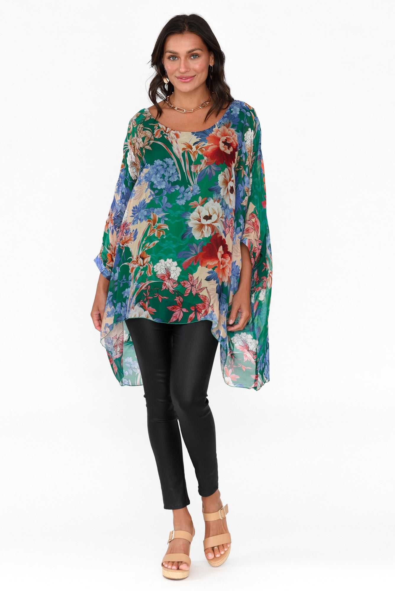 Wisteria Green Floral Silk Layer Top