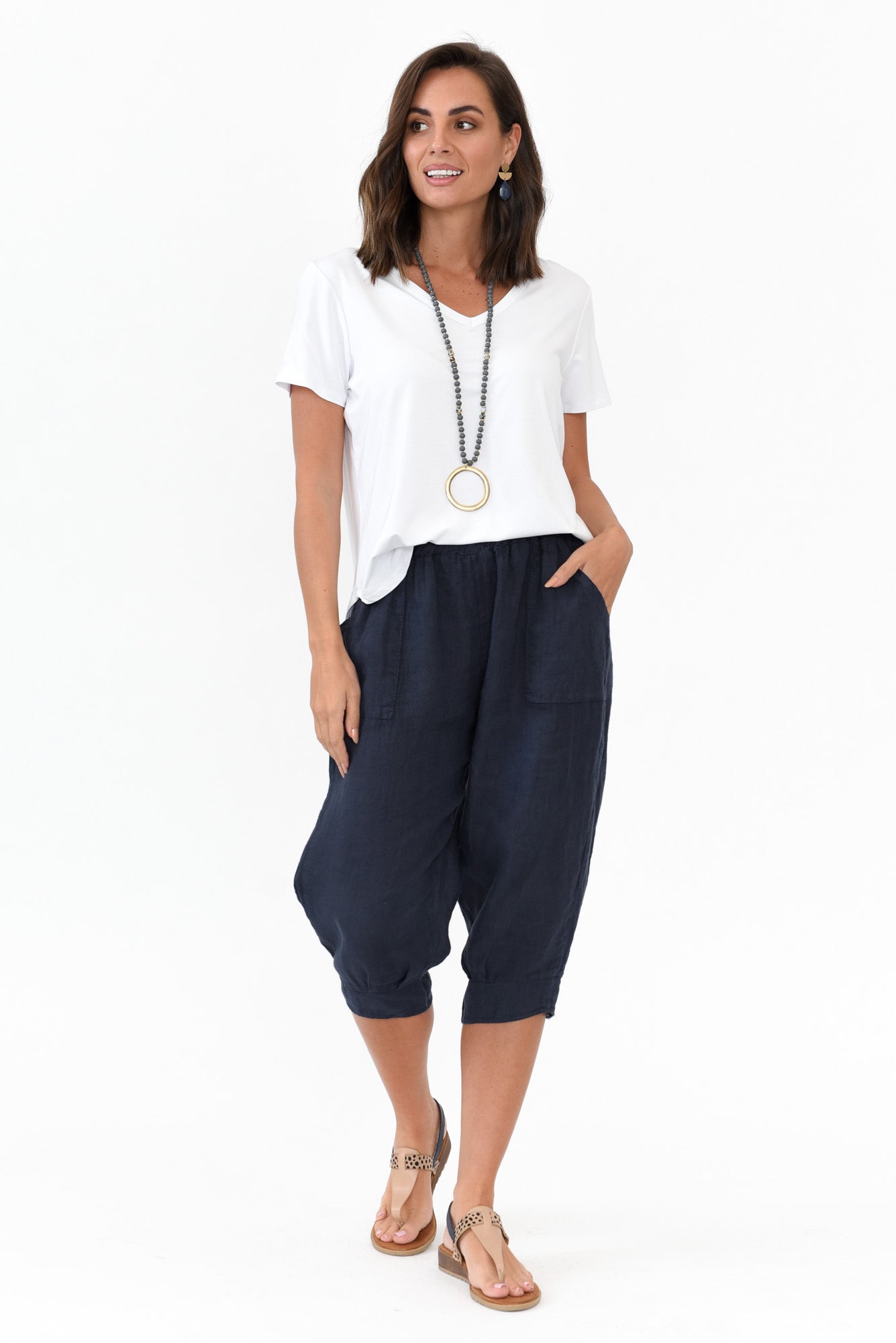Carmichael Navy Linen Capri Pant