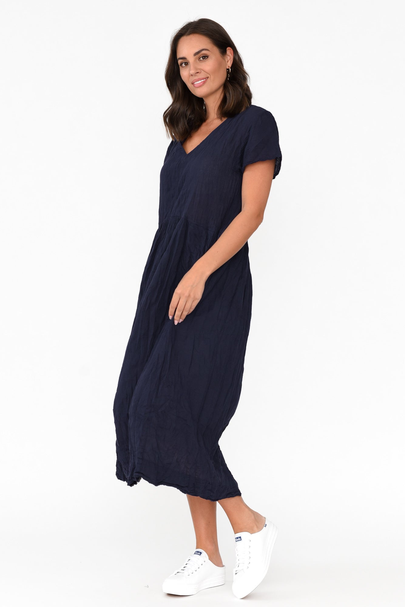 Tamsin Navy Crinkle Cotton Maxi Dress