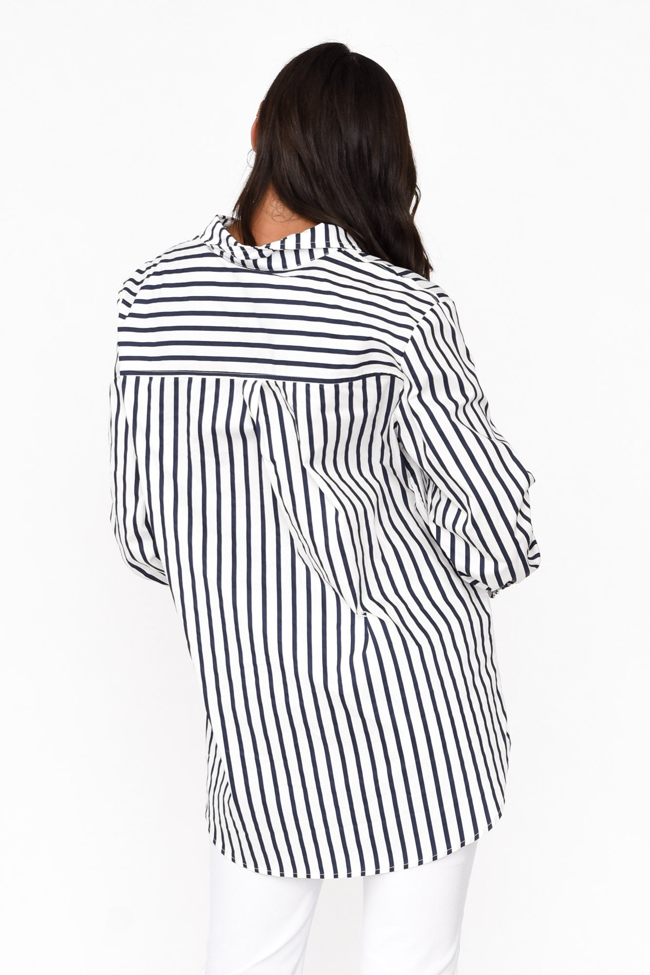 Merril Navy Stripe Cotton Poplin Shirt