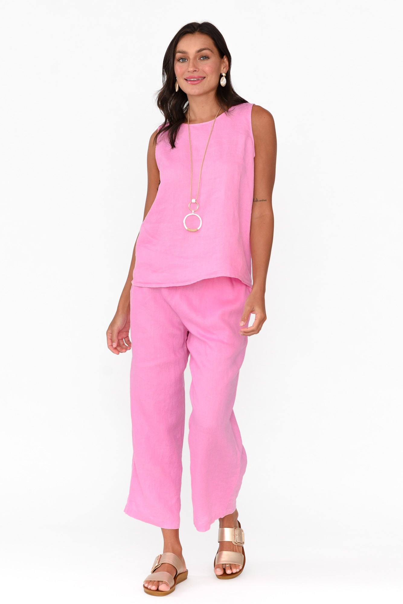 Griffin Pink Linen Wide Leg Pant
