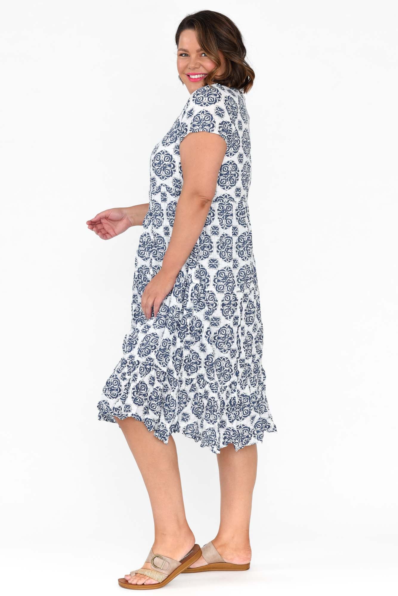 Carmen Navy Fiesta Crinkle Cotton Dress