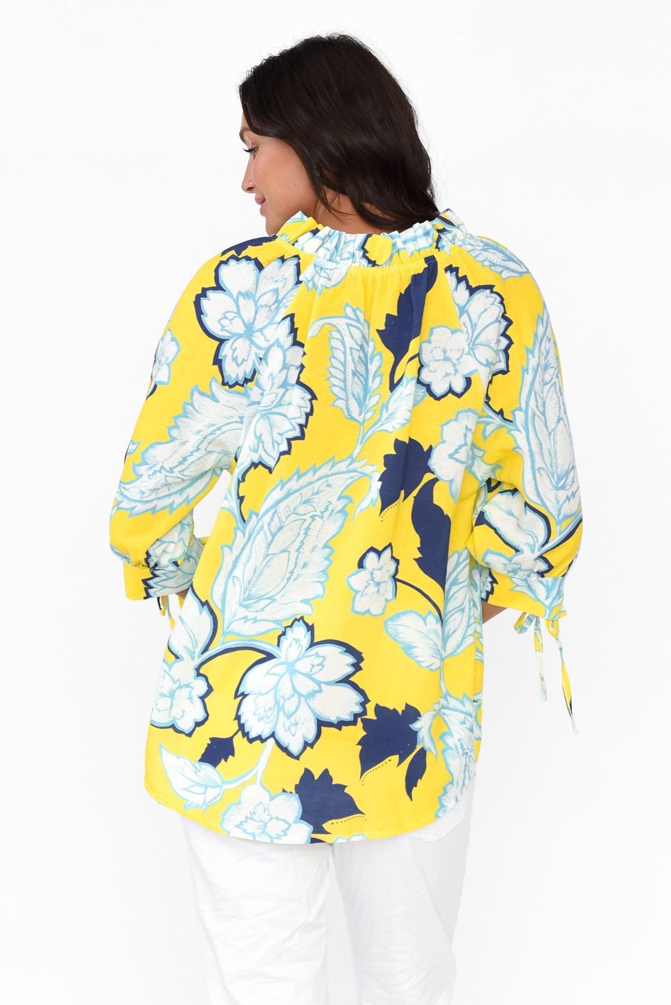 Hebe Yellow Floral Linen Blend Top