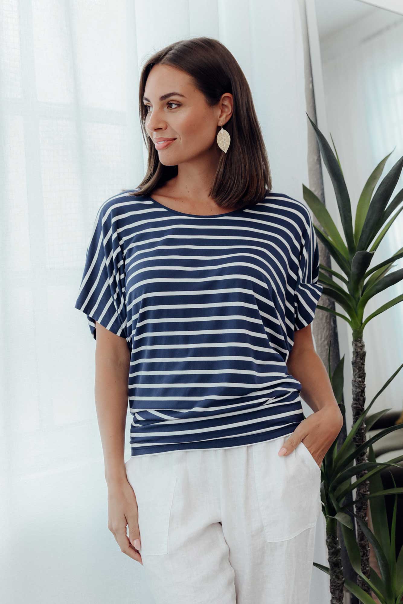 Navy Parisian Stripe Maui Tee