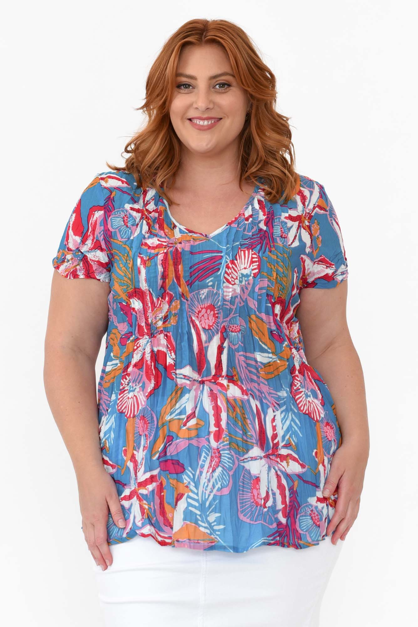Fia Blue Tropical Cotton Top