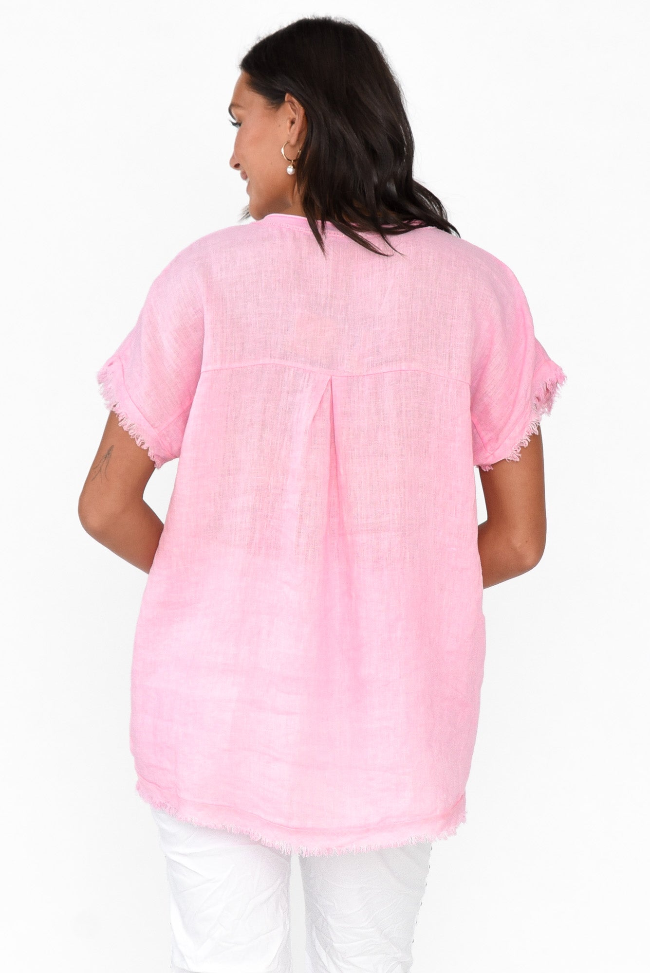 Benita Pink Foil Linen Top