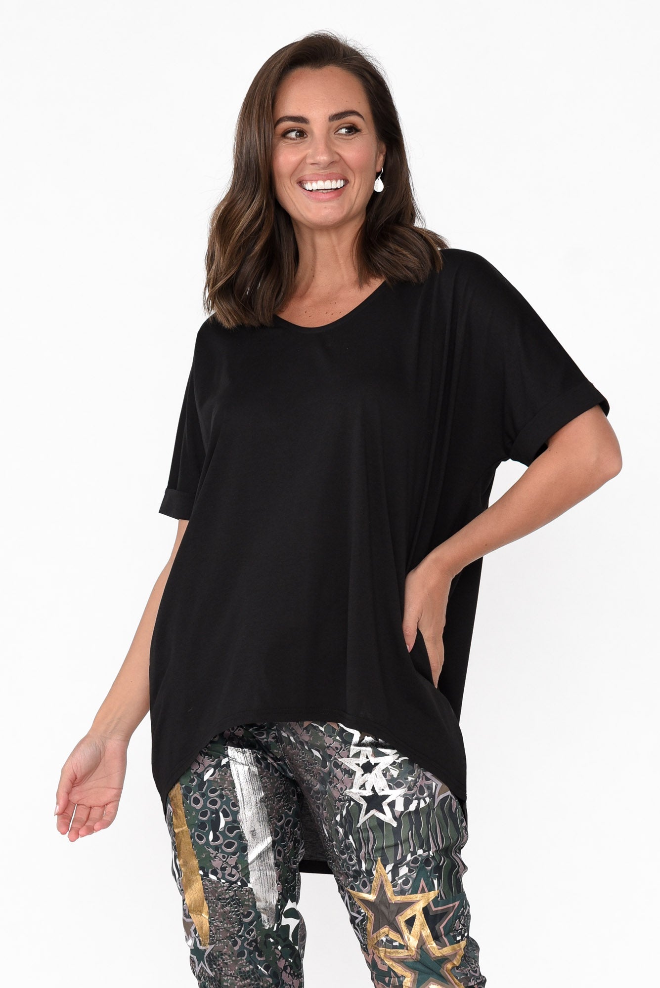Emiko Black Drape Cotton Top