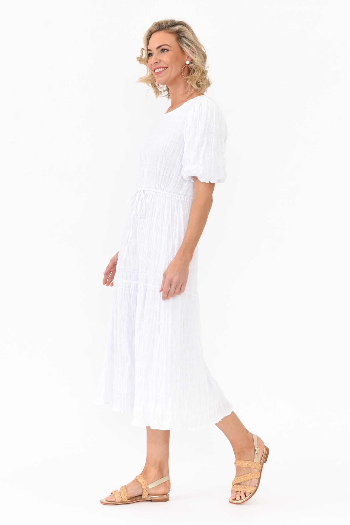 Rava White Cotton Tie Dress