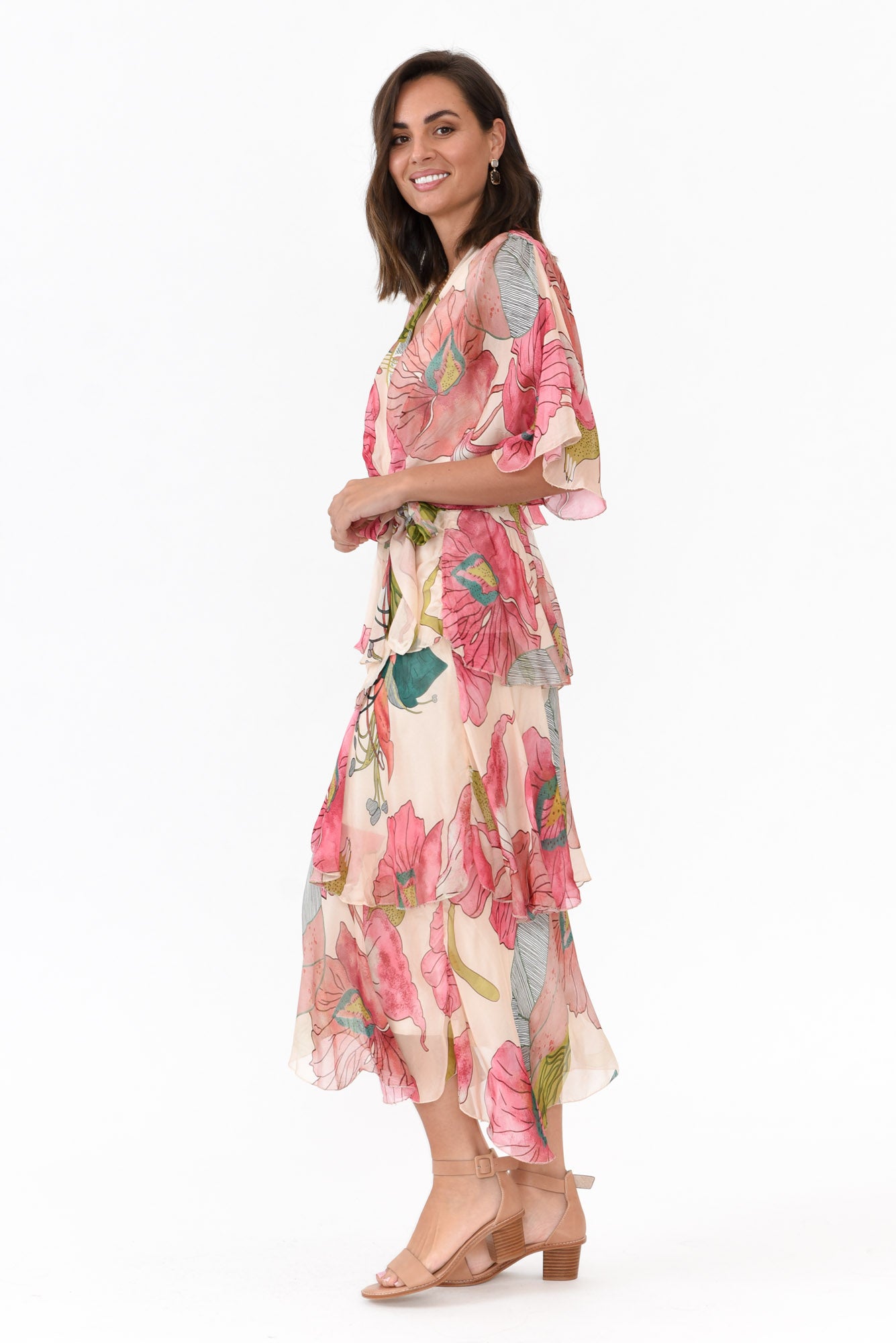 Natalie Pink Flower Silk Layer Dress