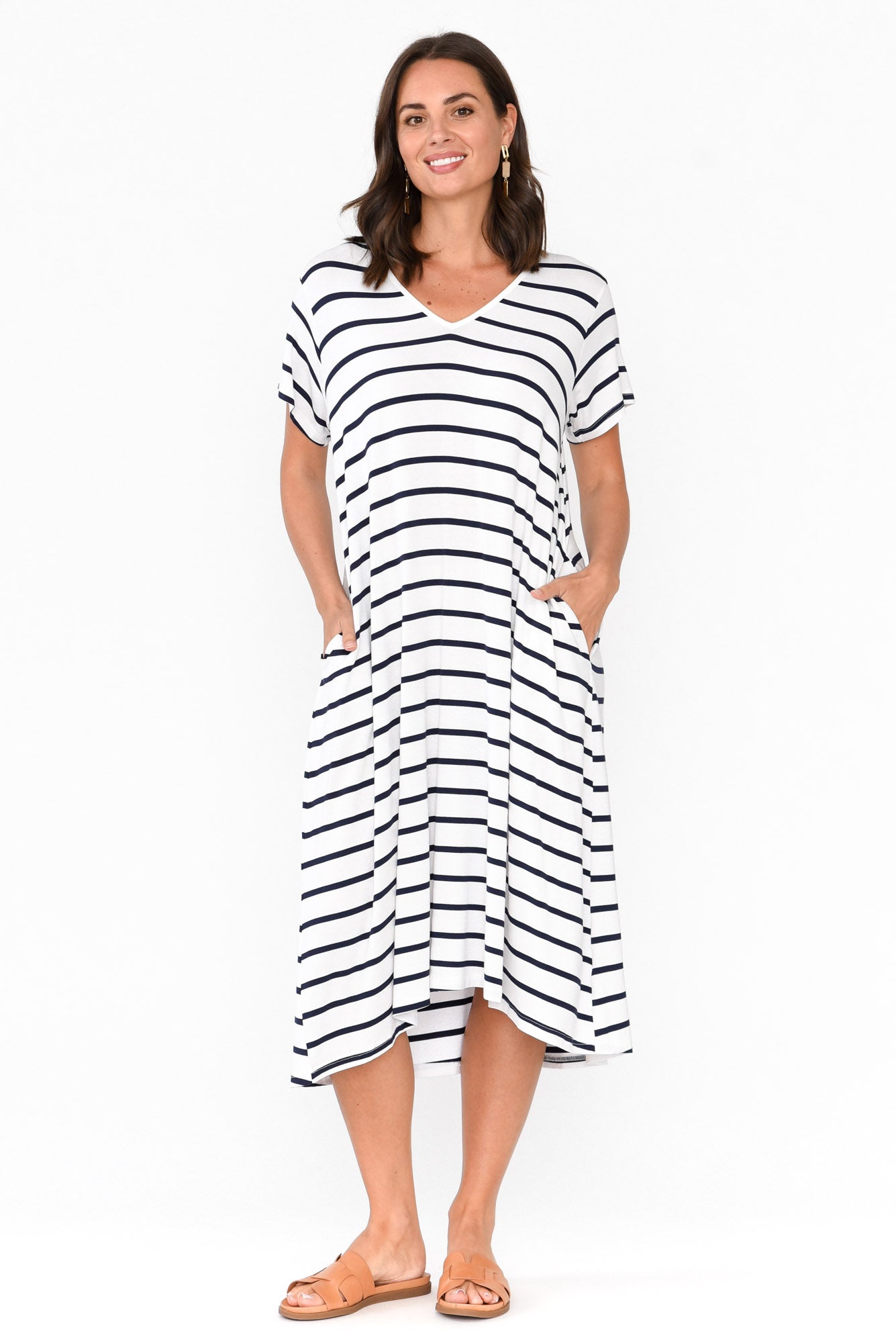 Tiffany White Stripe Bamboo Tee Dress