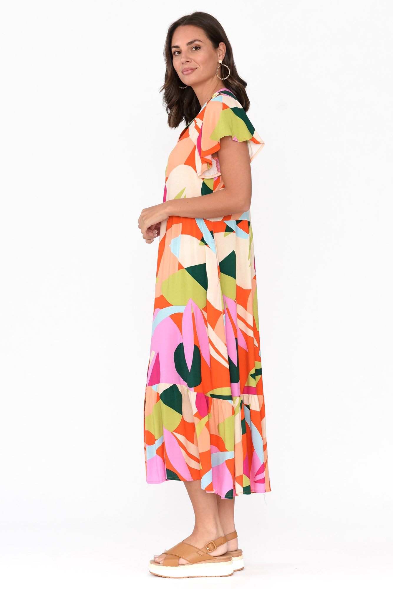 Edna Red Abstract Maxi Shirt Dress