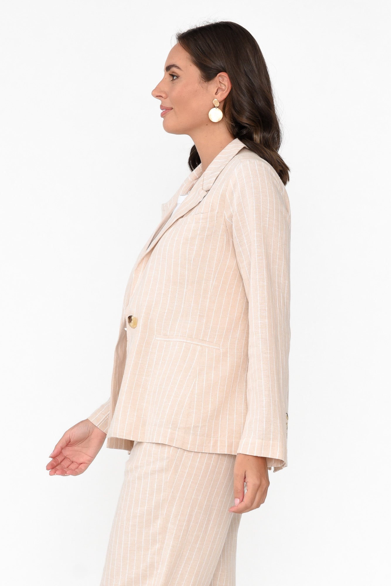 Lisset Natural Stripe Linen Blend Blazer