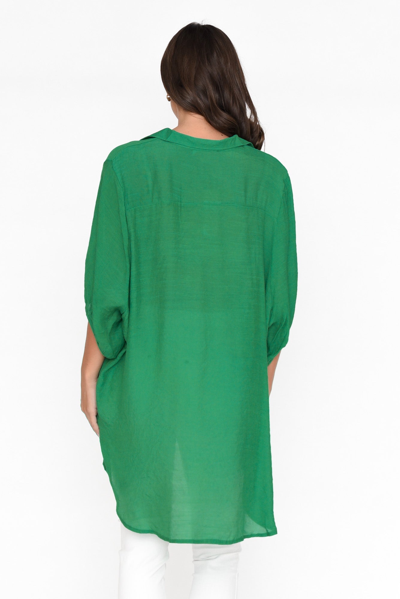 Green Cotton Blend Hi Lo Shirt