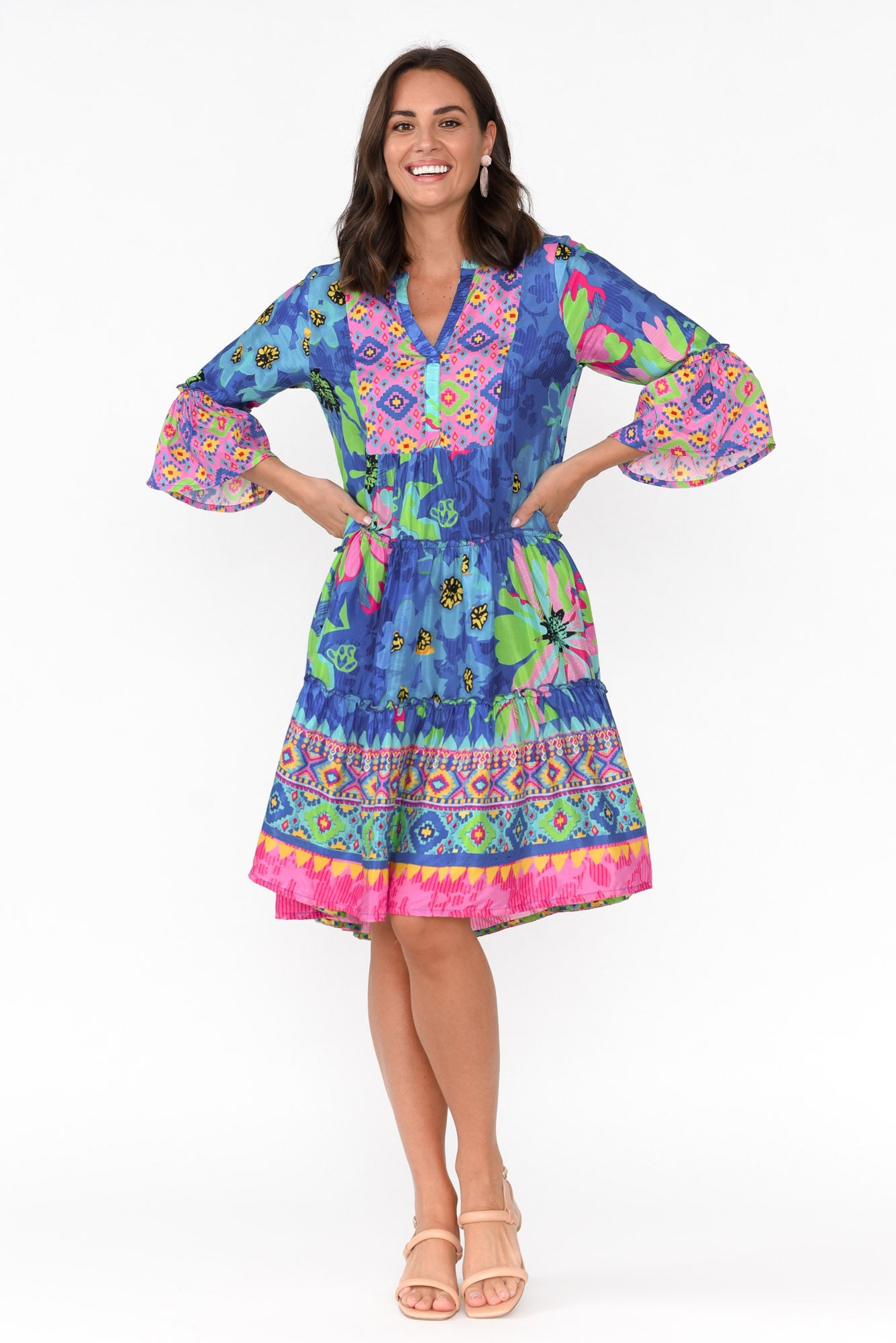 Isabelle Blue Blossom Tiered Dress
