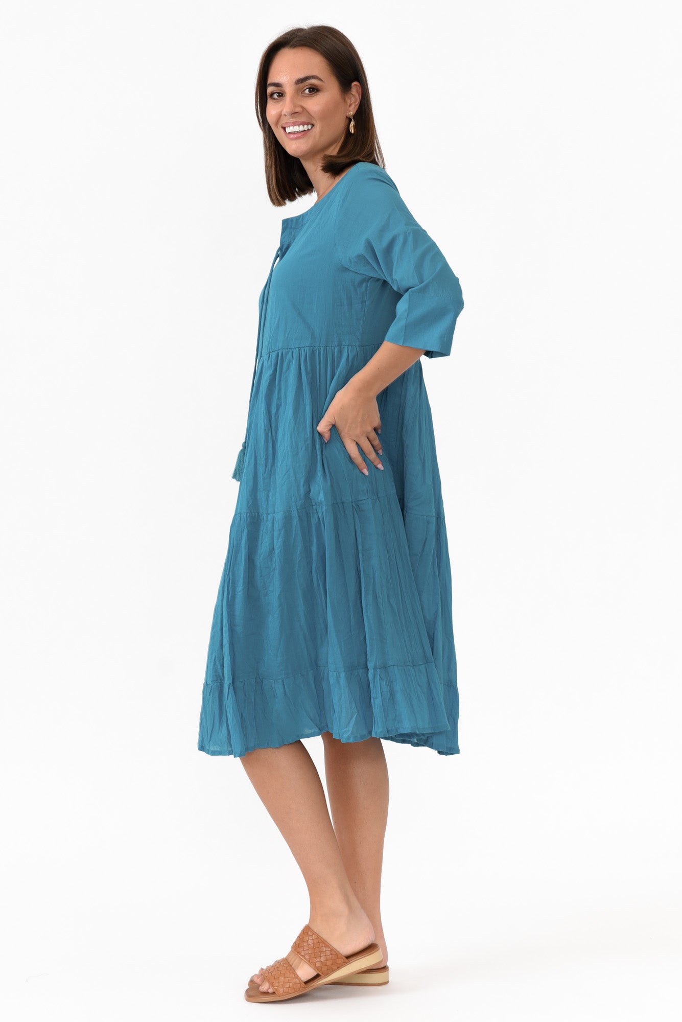 Milana Ocean Crinkle Cotton Dress