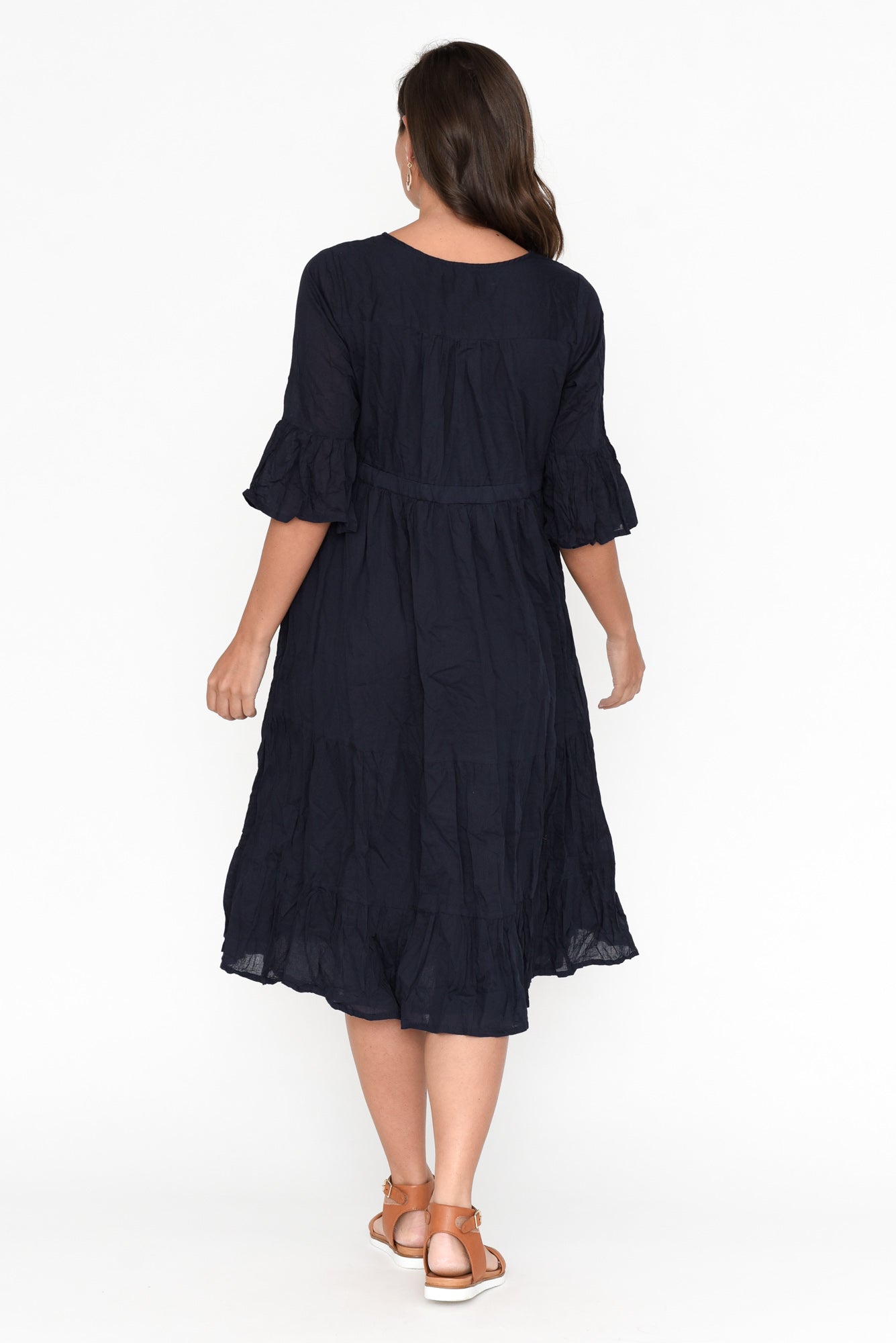 Kenley Navy Crinkle Cotton Dress