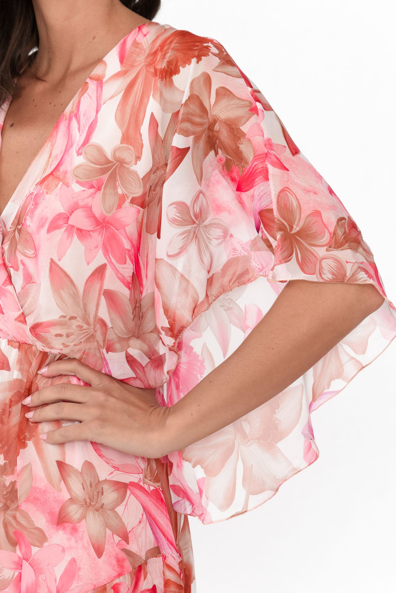 Ireland Peach Hibiscus Ruffle Dress