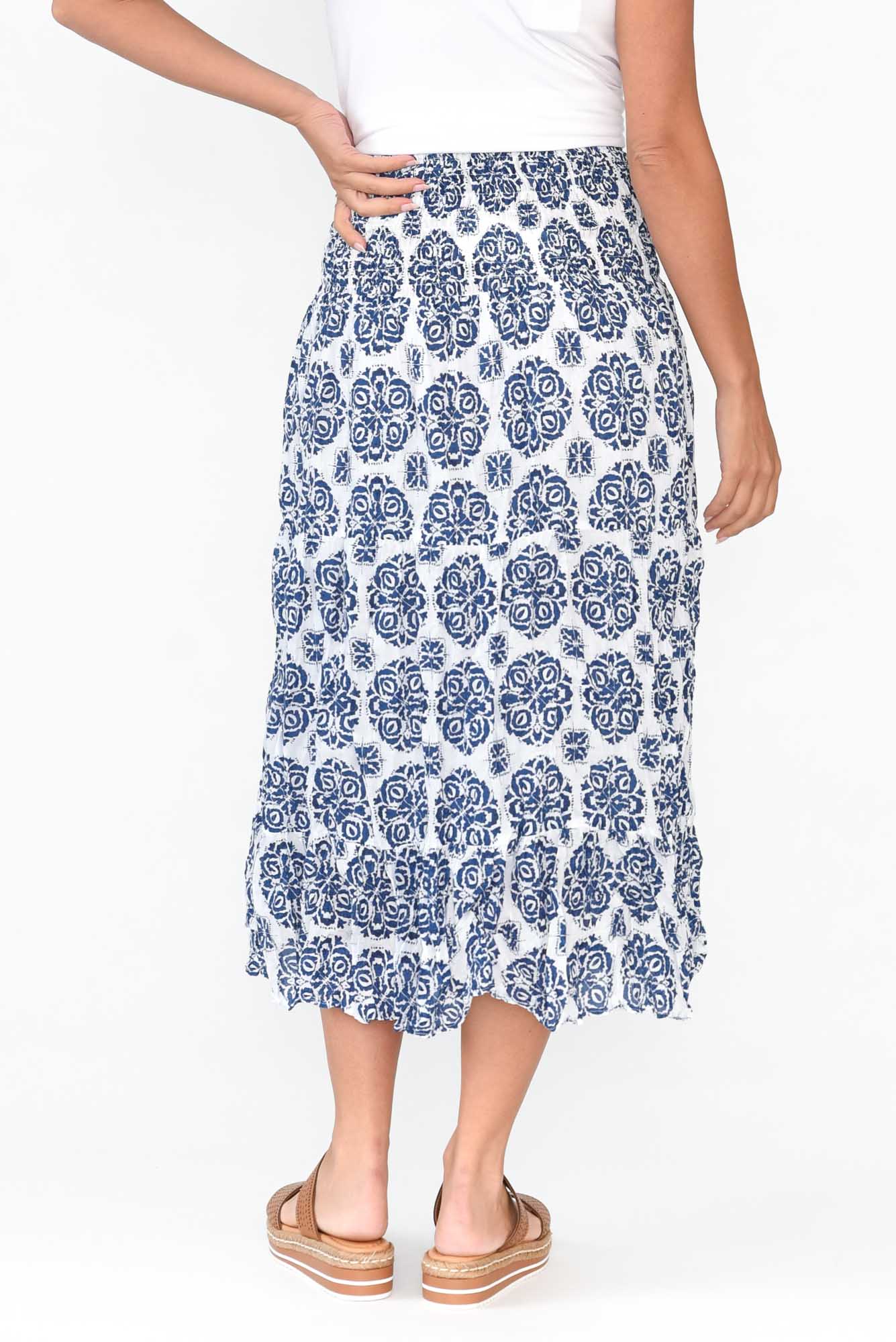 Jude Navy Fiesta Crinkle Cotton Skirt
