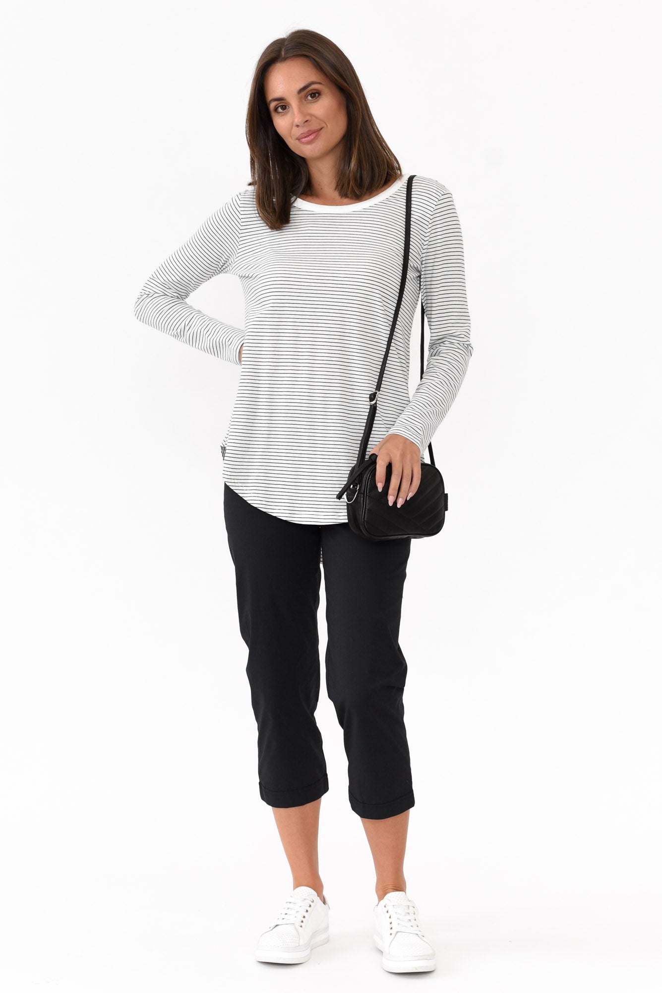Zara Black Cotton Cropped Stretch Pant