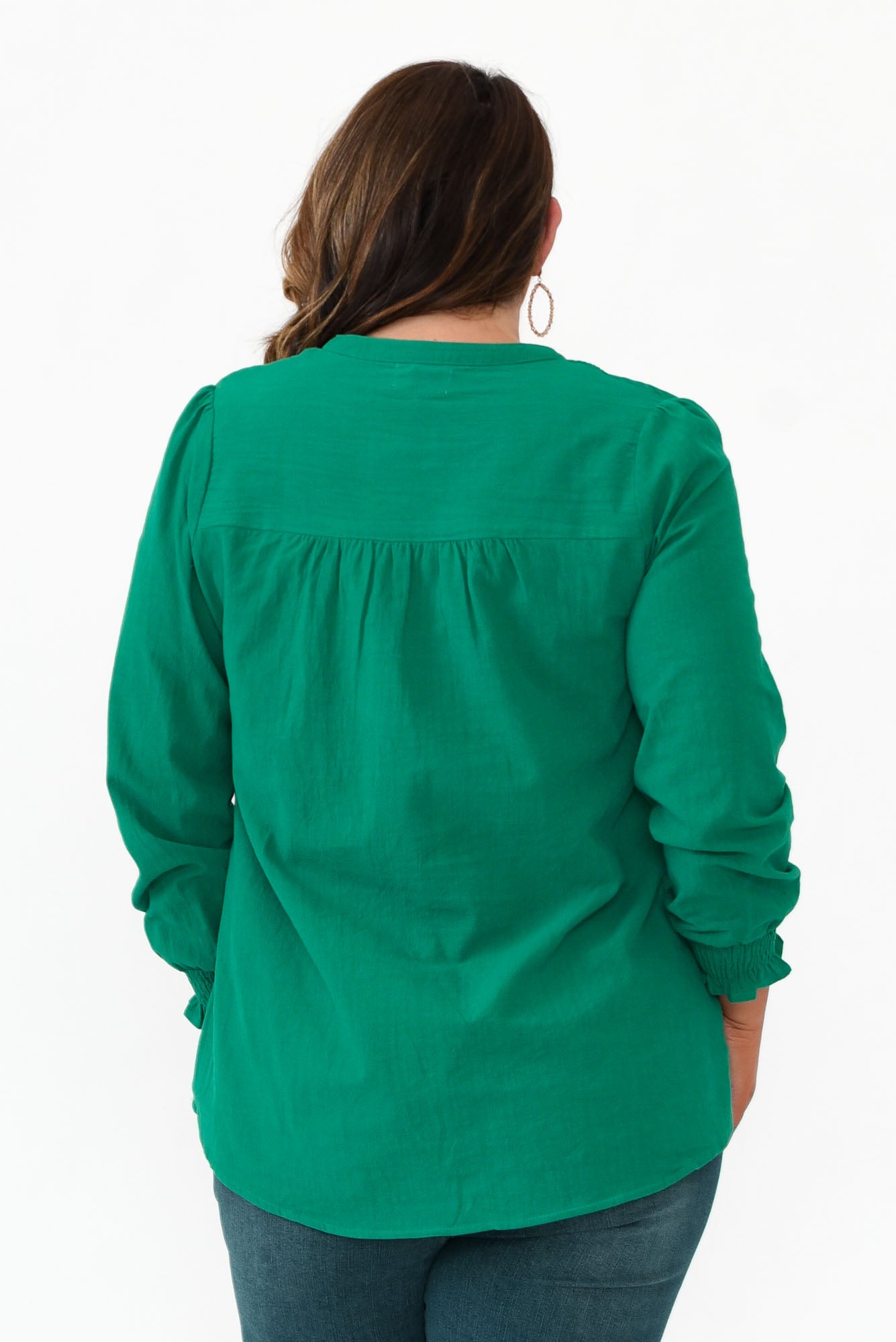 April Green Cotton V Neck Top